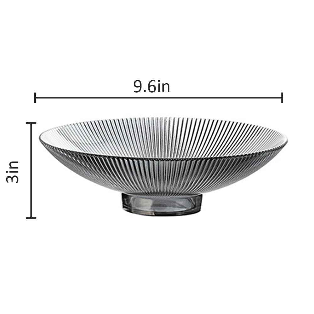 Clear Glass Footed Round Pedestal Bowl - 9.6 Inch Decorative Serving Dish for Fruits, Desserts, Nuts | Elegant Kitchen Counter & Table Centerpiece | Perfect for Parties, Weddings & Home Decor