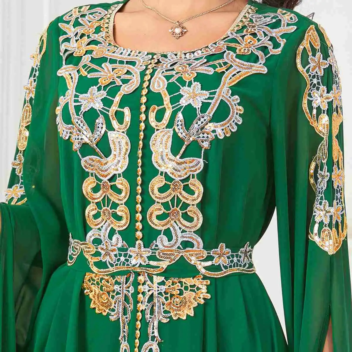 Elegant Arab Chiffon Kaftan Dress - Traditional Jalabiya for Women | Perfect for Eid Celebrations, Weddings & Special Occasions