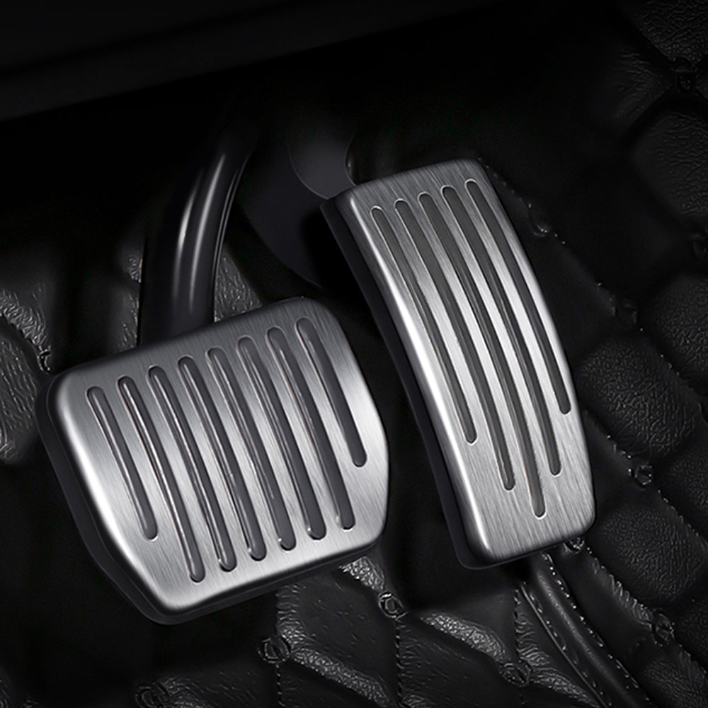 EVBASE Non-Slip Brake Pedal Covers for Tesla Model 3 & Y - Silver Aluminum Alloy Anti-Slip Foot Pedals | Tesla Accessories | Perfect for Driving Safety & Interior Customization