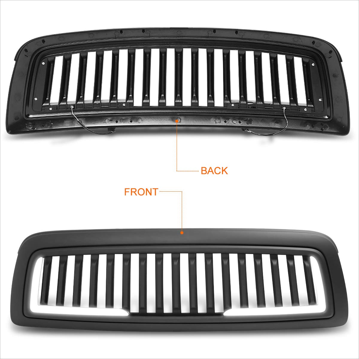 09-12 Dodge Ram 1500 Vertical Fence Style Front Bumper Grille with LED Lights | Matte Black Finish | Off-Road Protection & Custom Styling