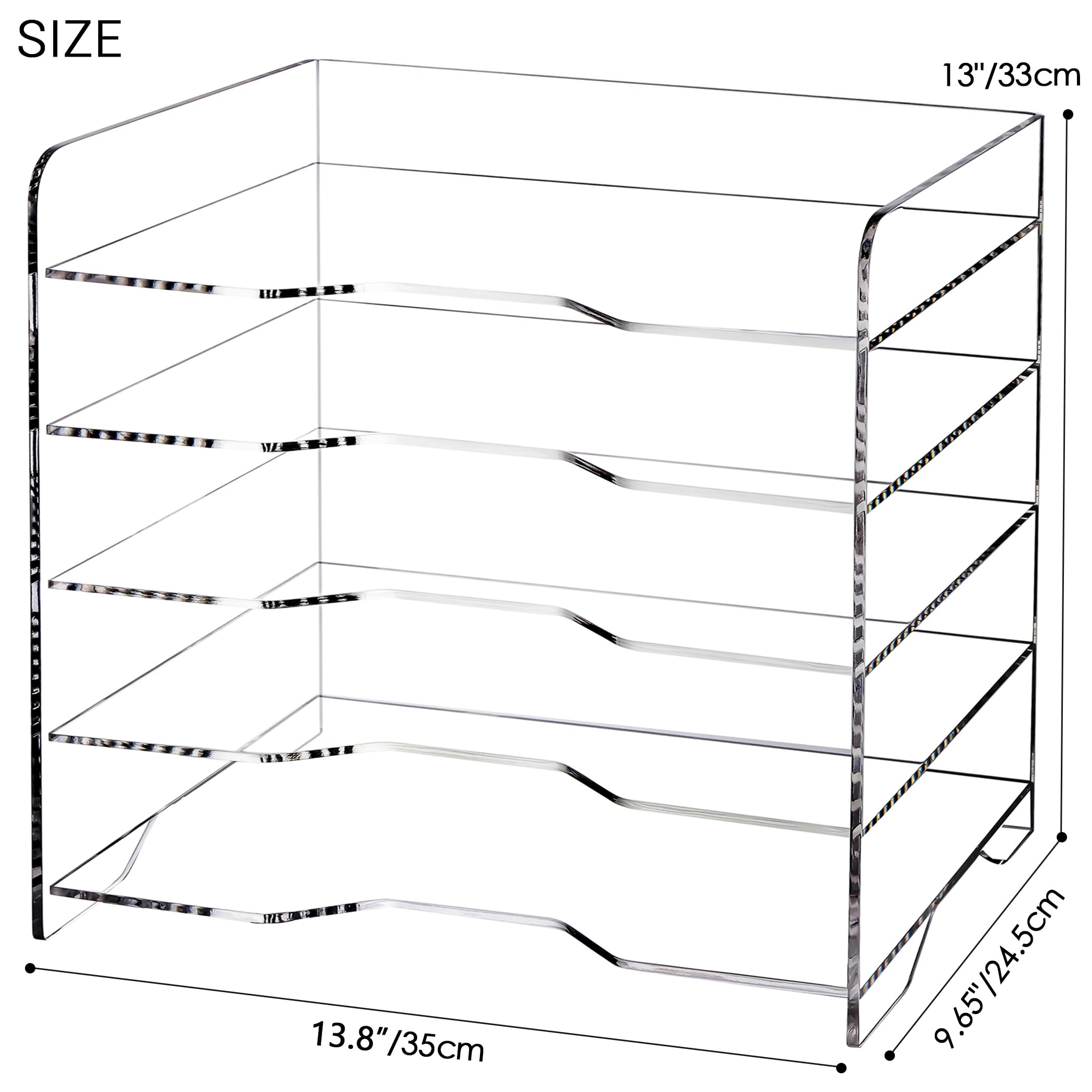 5-Tier Clear Acrylic Desk File Organizer with Handle - Letter Tray Paper Document Holder for Office, Home & Classroom - Perfect for Organizing Mail, Bills, Schoolwork & Office Supplies