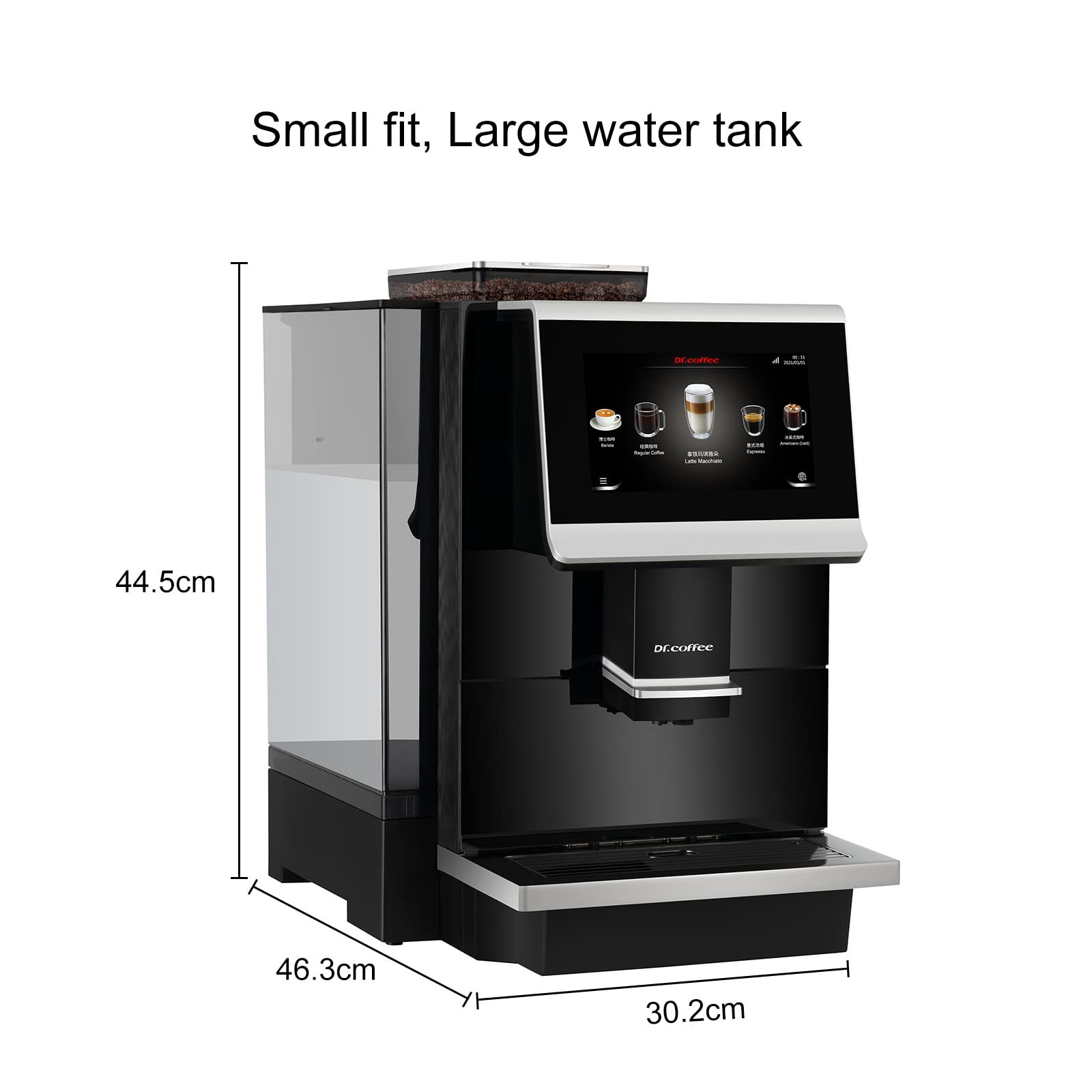 DR.COFFEE C12 Fully Automatic Espresso Machine with Ceramic Flat Burrs - 9 Grind Size Options, 7