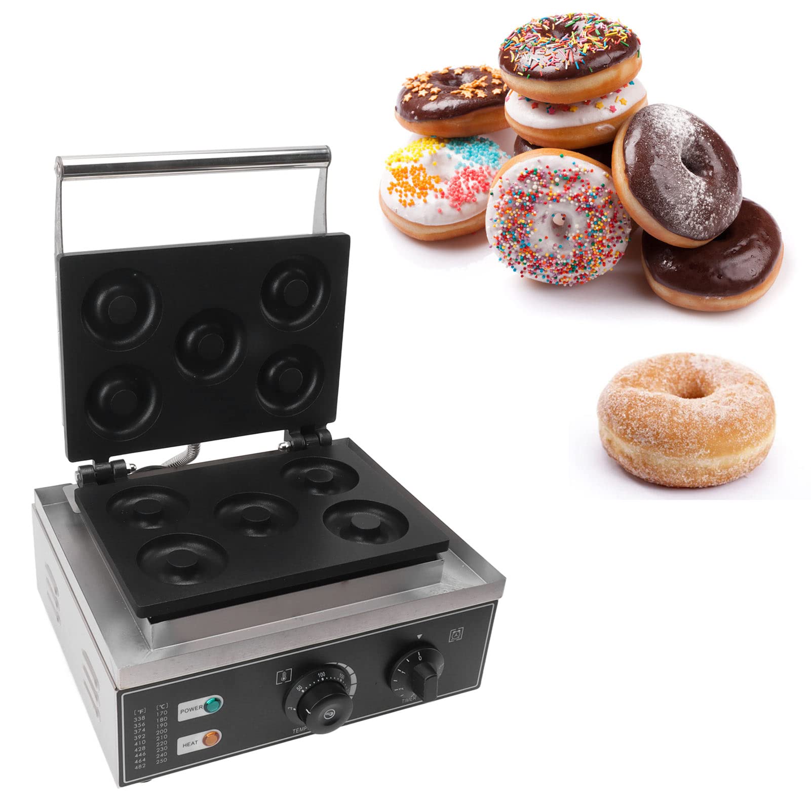 Electric Donut Maker Machine - 5 Hole Non-Stick Waffle Donut Baker with Double-Sided Heating for Home & Commercial Use (US Plug) - Perfect for Breakfast, Cafes, Bakeries & Parties