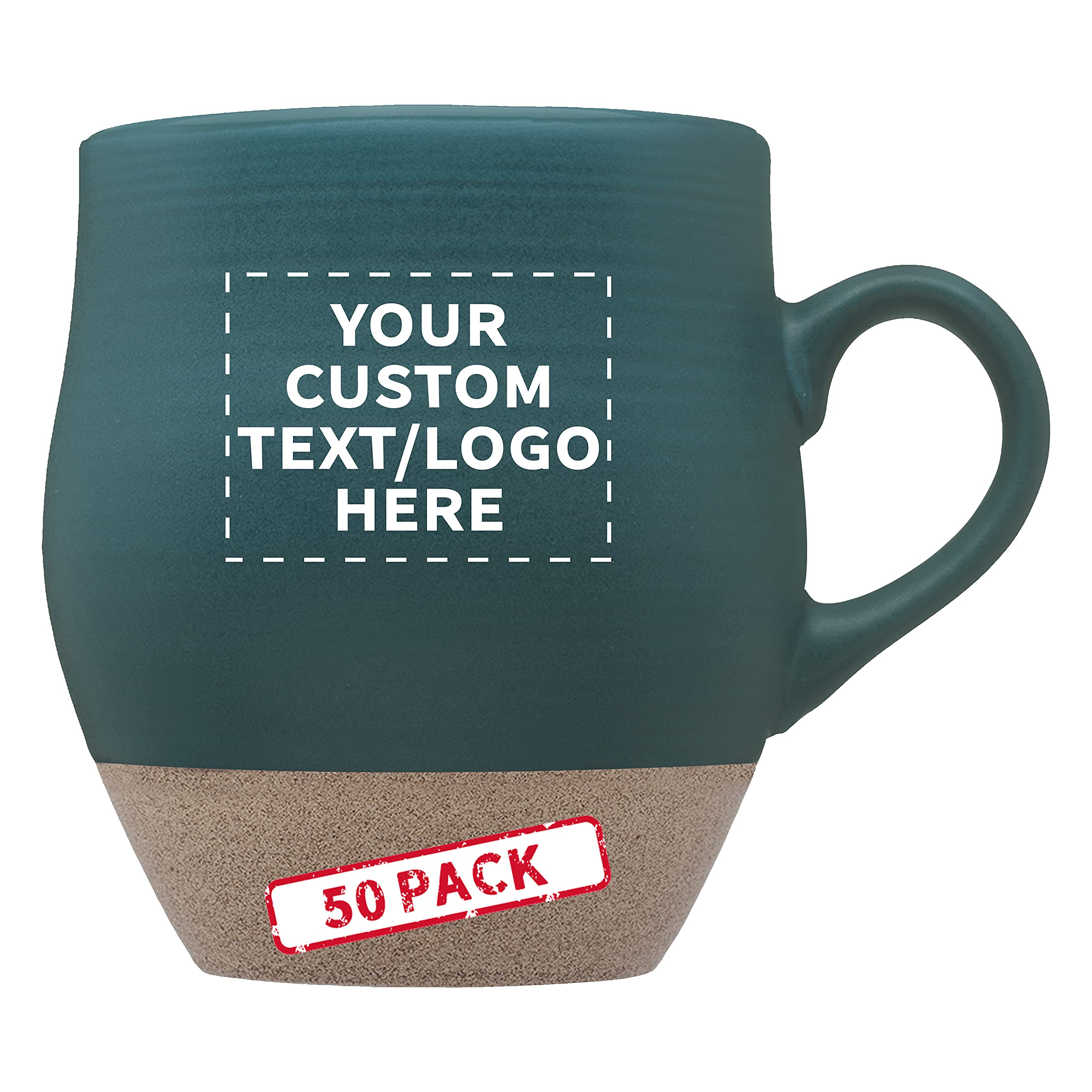 Premium 16 oz Admiral Ceramic Coffee Mugs Set of 50 - Customizable Text & Logo - Stoneware Drinkware with C-Handle - Green - Perfect for Offices, Restaurants & Corporate Gifts
