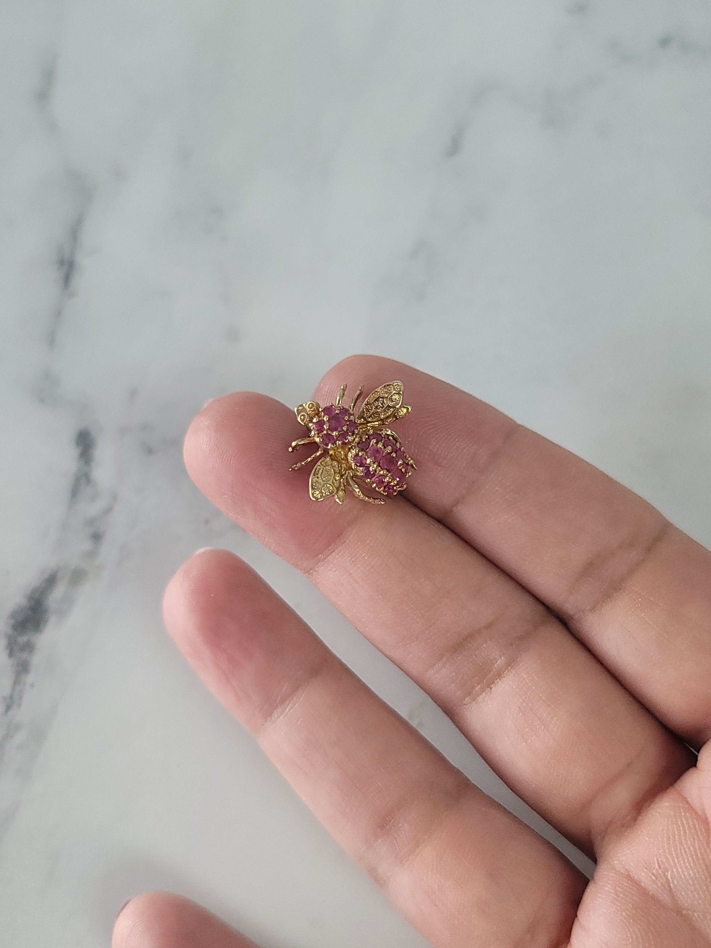14K Yellow Gold Ruby Bumble Bee Brooch Pin - Elegant Jewelry Gift for Women, Perfect for Weddings, Parties & Special Occasions