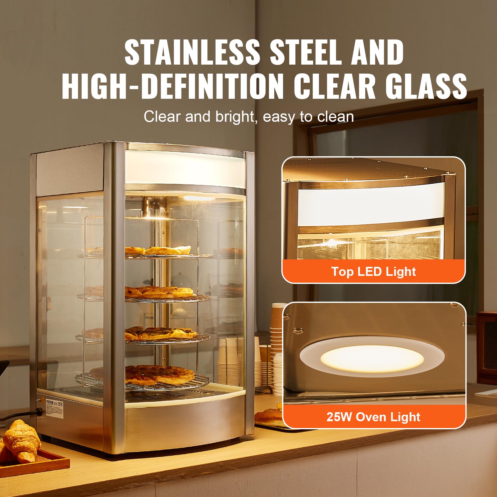 VEVOR 4-Tier Commercial Pizza Warmer with Rotary Steam Heating | 14
