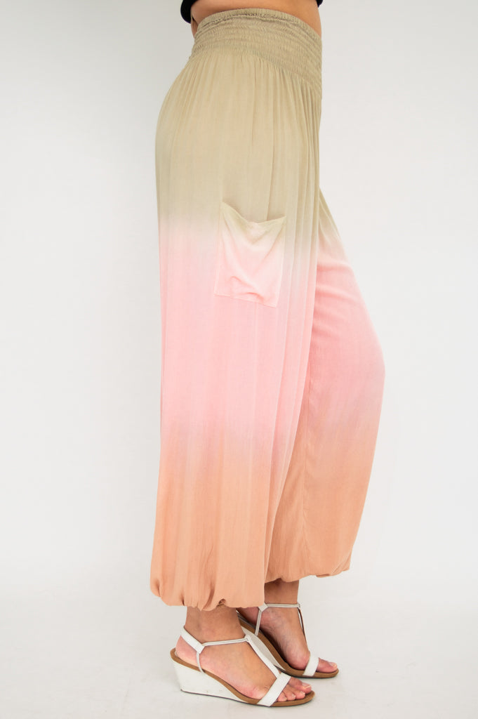 Embra Pants for Women - Soft Tan Dip Dye High Waisted Trousers | Comfortable Stretch Fabric for Work, Travel & Casual Wear
