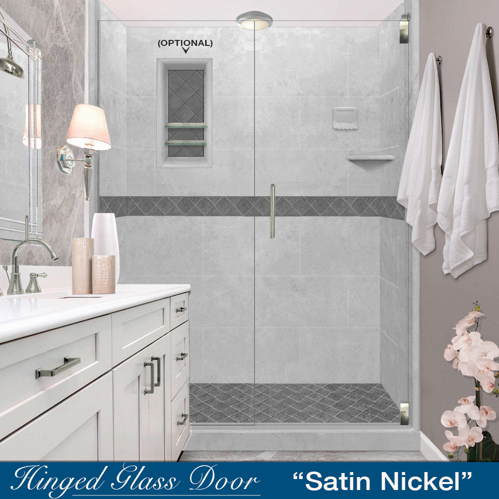 60 Alcove Portland Cement Sistine Stone & Diamond Stone Accent - DIY Shower Remodel Kit for Bathroom Renovation | Waterproof & Durable Tile Solution for Modern Homes