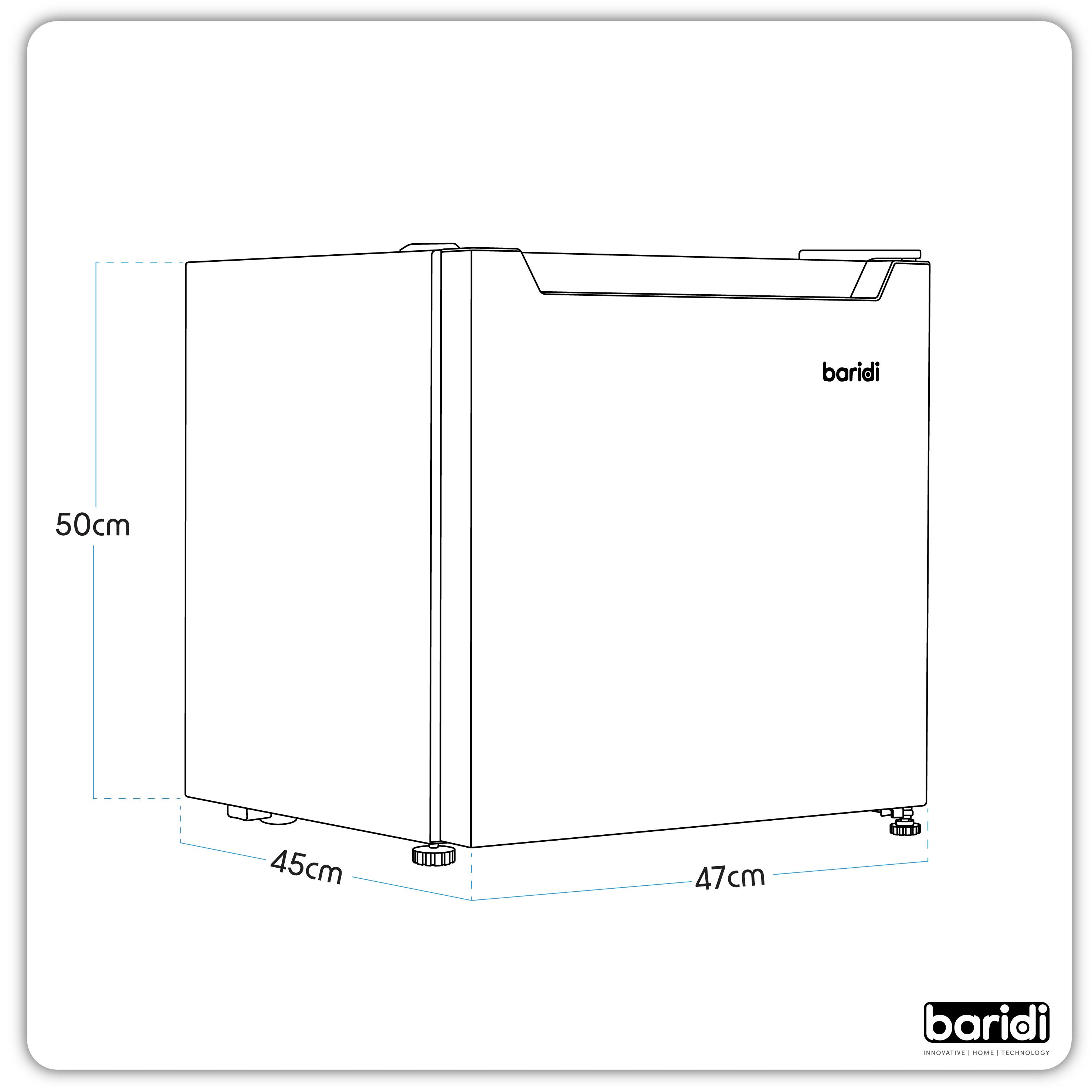 Baridi 46L Mini Fridge with Ice Box - Adjustable Thermostat, Compact Tabletop Refrigerator for Home, Office, Dorm - Perfect for Beverages, Snacks & Skincare Storage