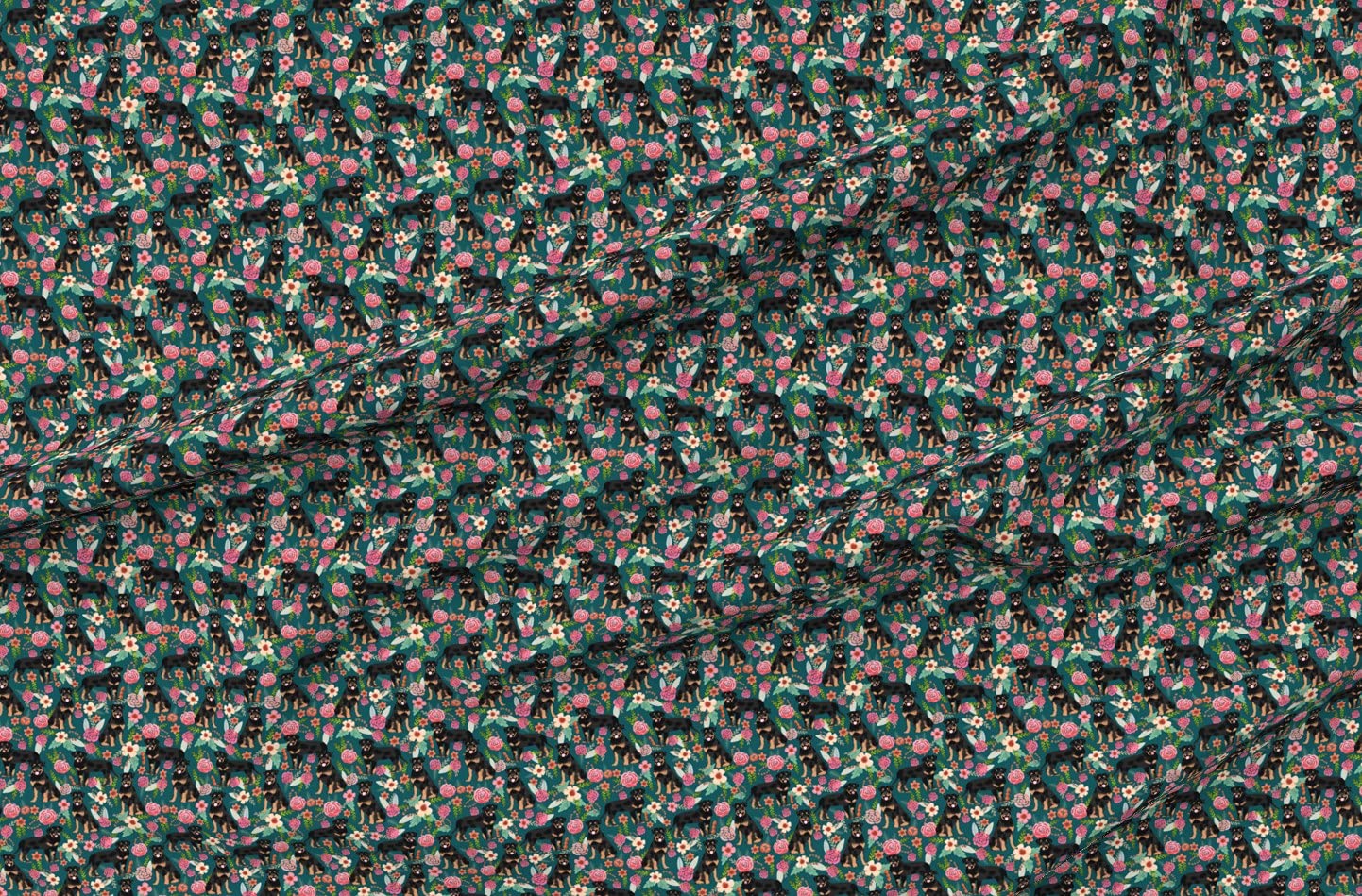 Rottweiler Floral Dog Print Upholstery Velvet Fabric by The Yard - Spring Pet Portrait Design for Home Decor, Apparel & DIY Projects | Durable Bottomweight Material for Curtains, Pillows & Clothing
