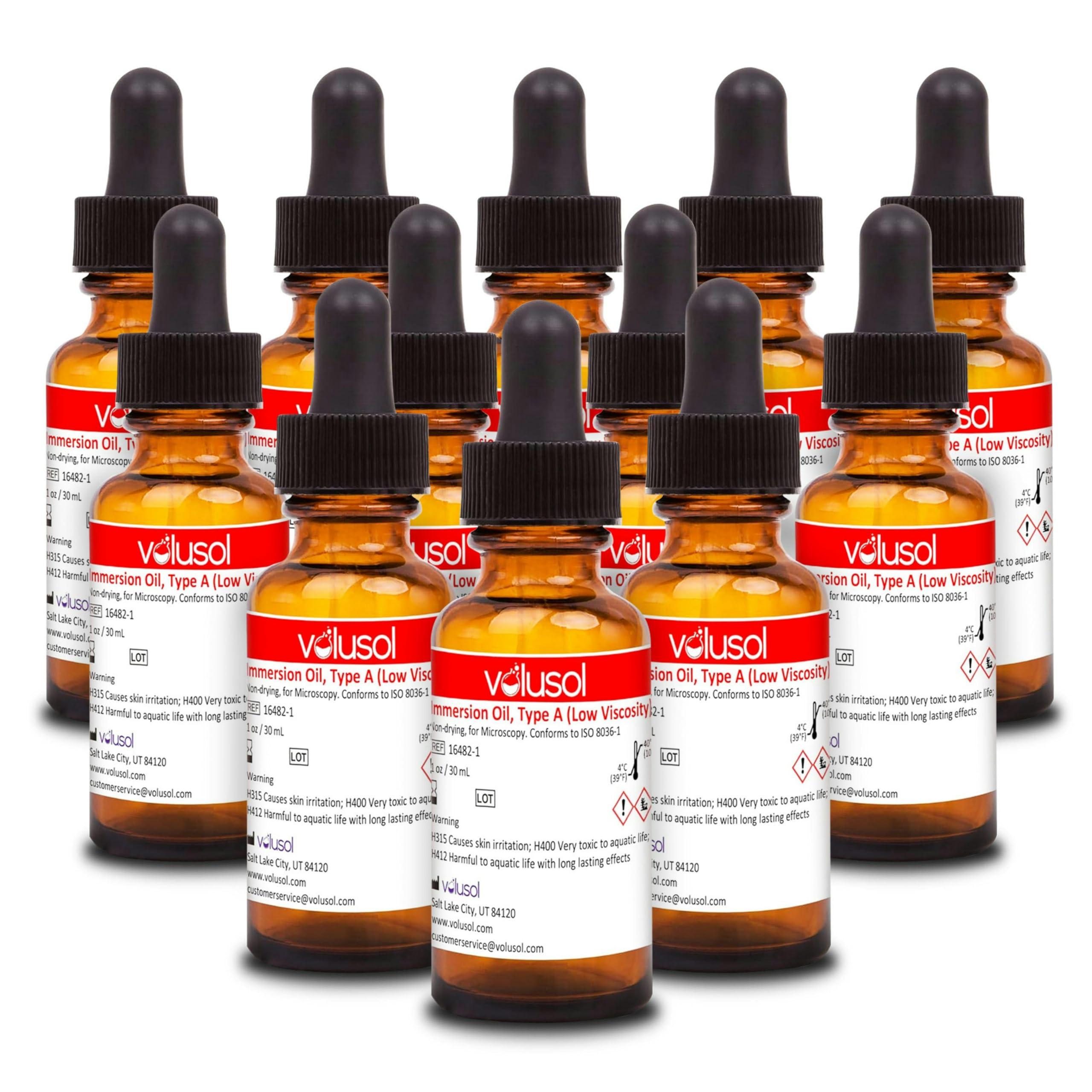 Volu-Sol Microscope Immersion Oil Type A - Low Viscosity 150 Centistokes, Safe for All Microscope Lenses, Precision PP Polycone Bottle (30ml/1oz, Pack of 12) | Ideal for Biological Research, Lab Diagnostics & Microscopy Slide Preparation