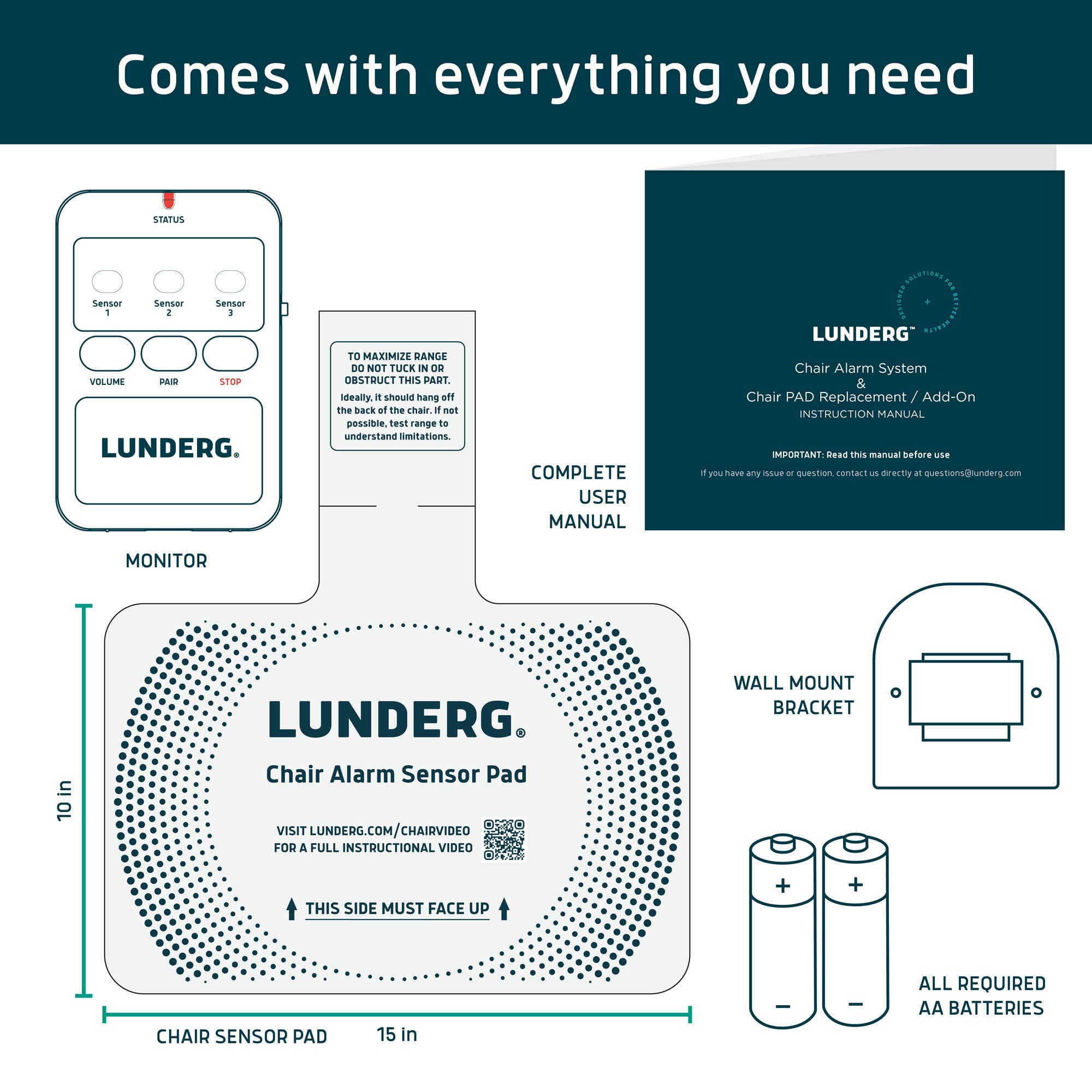 Lunderg Wireless Chair Alarm System for Elderly & Dementia Patients - Fall Prevention & Safety Monitoring Kit - Smart Caregiver Alert Device - Ideal for Home, Hospital & Nursing Care Use