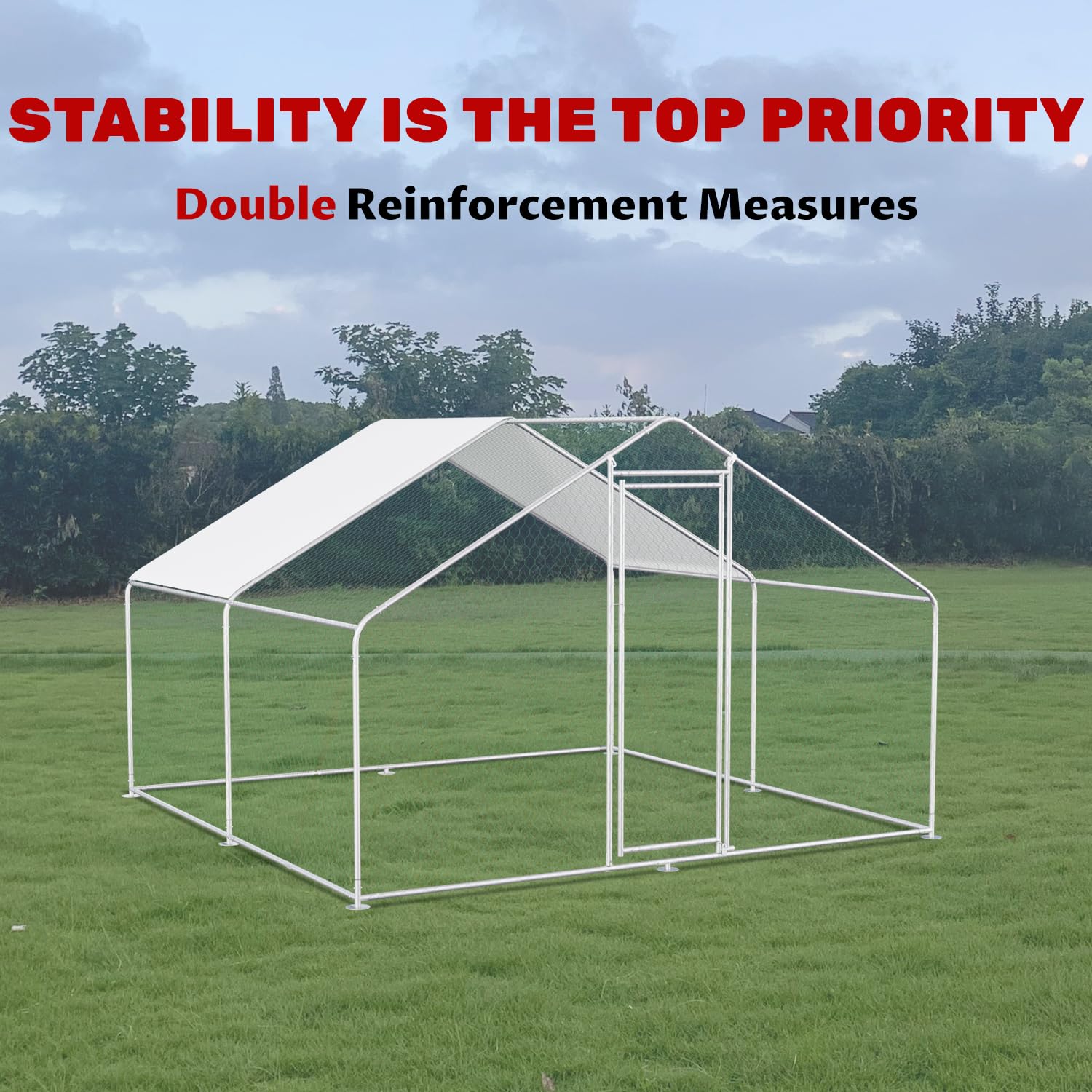 Large Metal Chicken Coop & Run Pen for 10 Chickens - Durable Poultry Cage with Waterproof Cover - Walk-in Design for Backyard, Farm & Outdoor Use - Perfect for Free-Range Chickens, Egg Laying Hens & Small Flock Protection