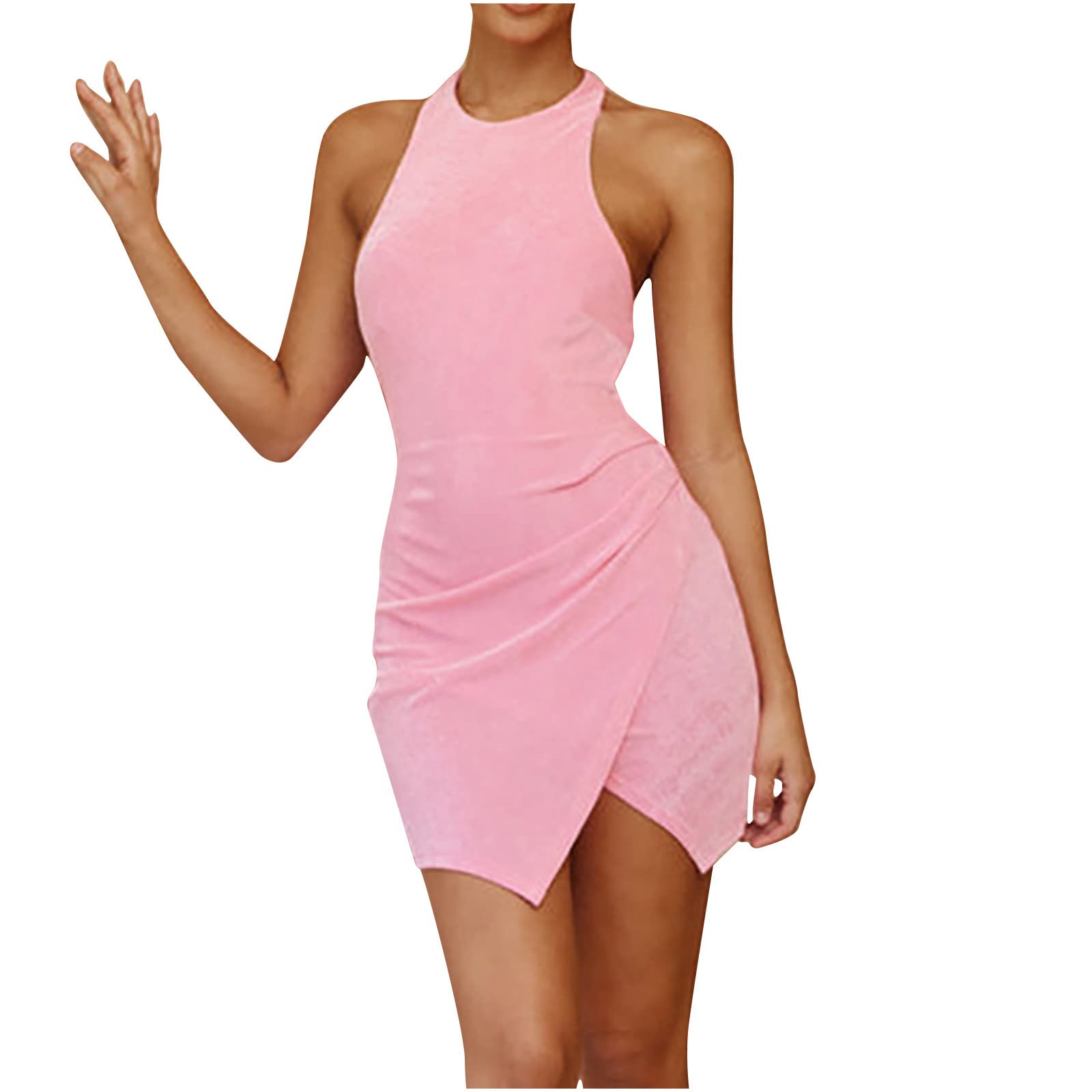 Sexy Halter Tank Dress for Women - Bodycon Twist Backless Mini Dress for Party, Night Out & Summer | Casual Sun Dress with High Slit | Perfect for Club, Beach & Date Nights