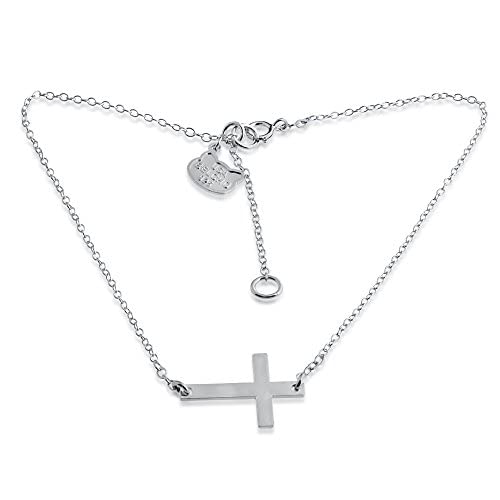 Elegant Sideways Cross Pendant Charm Anklet - Dainty Adjustable Ankle Bracelet for Women - Perfect for Everyday Wear, Beach Vacation & Boho Fashion
