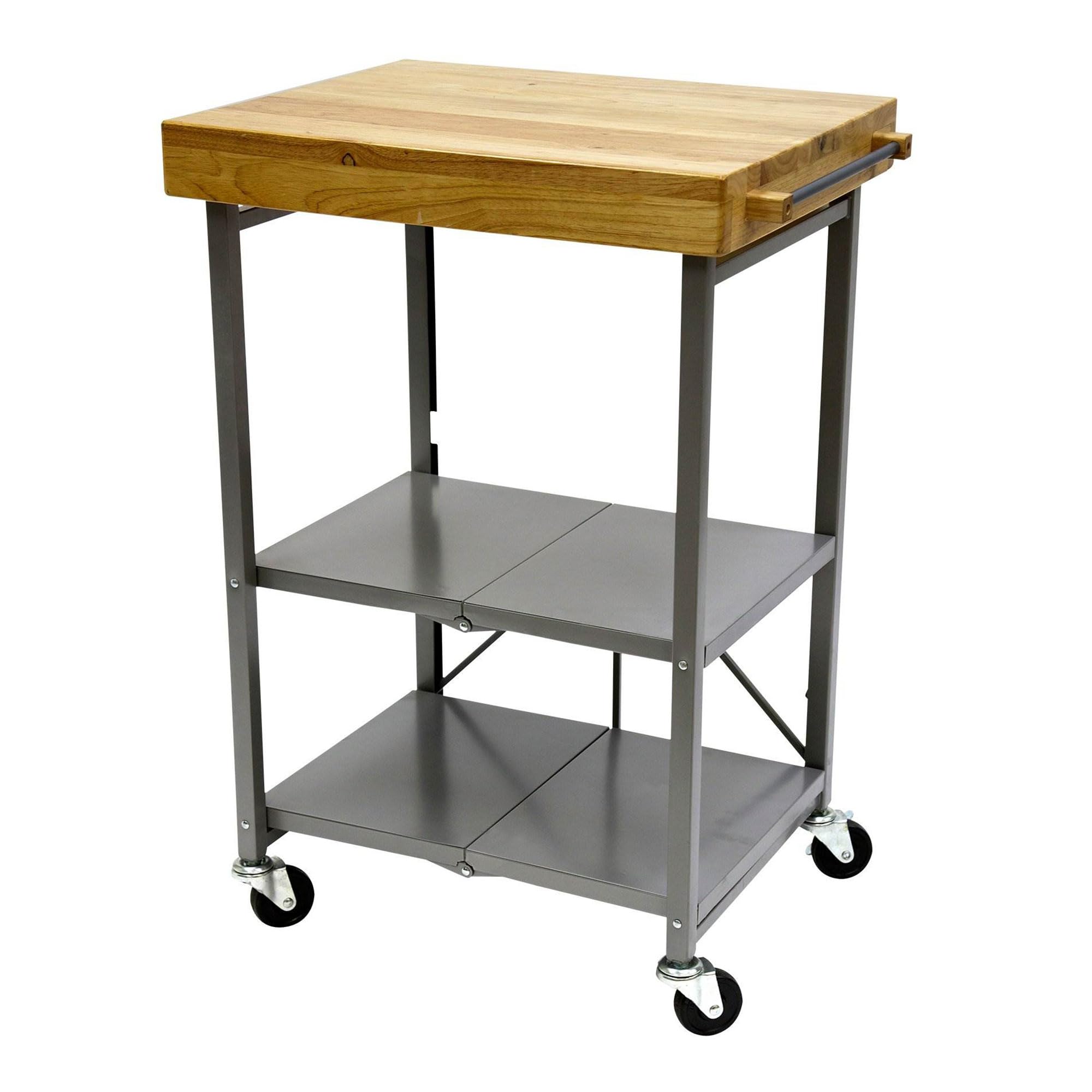 Foldable Kitchen Island Cart with Wheels - Rolling Storage Organizer for Small Spaces, Silver | Perfect for Compact Kitchens, Dining Rooms & Home Office Organization