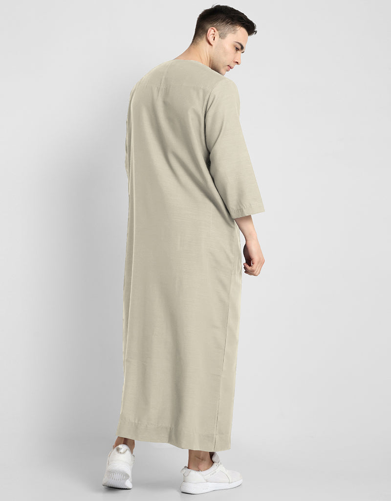 Premium Beige Thobes for Men - Soft Cotton Blend Plain Solid Workwear - Perfect for Office, Prayer & Special Occasions