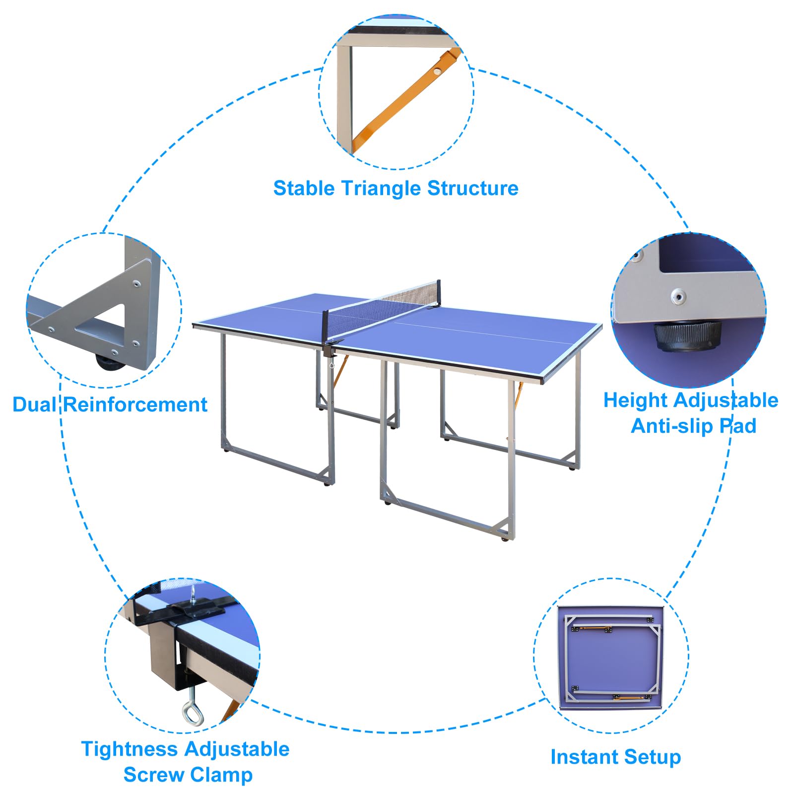 6' x 3' Foldable Ping Pong Table Set with Net, 2 Paddles & 3 Balls - Portable Mid-Size Table Tennis for Indoor/Outdoor Use - Perfect for Home, Office, Backyard or Game Room Entertainment