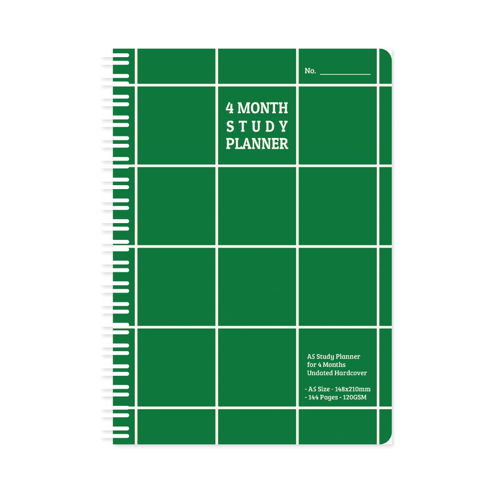 Monolike Checkers 4-Month Academic Planner - Weekly & Monthly Study Planner with Goal Tracking, Green - Perfect for Students & Professionals for School, College & Work Organization