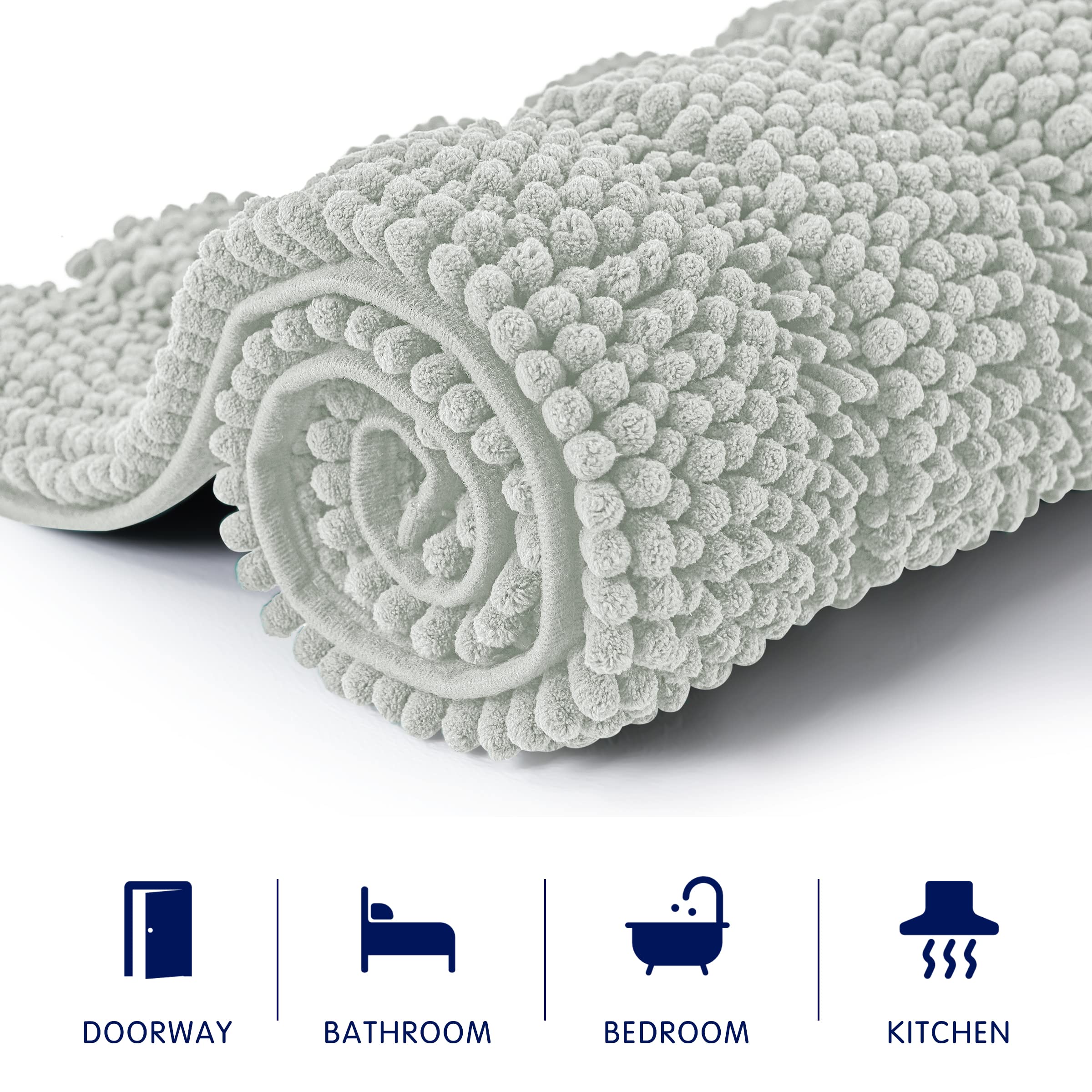 SUBRTEX Soft Striped Plush Bathroom Rug - Absorbent Quick-Drying Machine Washable Bath Mat for Shower & Floor (20x32 Inch, Light Gray) | Non-Slip Cozy Home Decor for Bathroom, Bedroom & Laundry Room