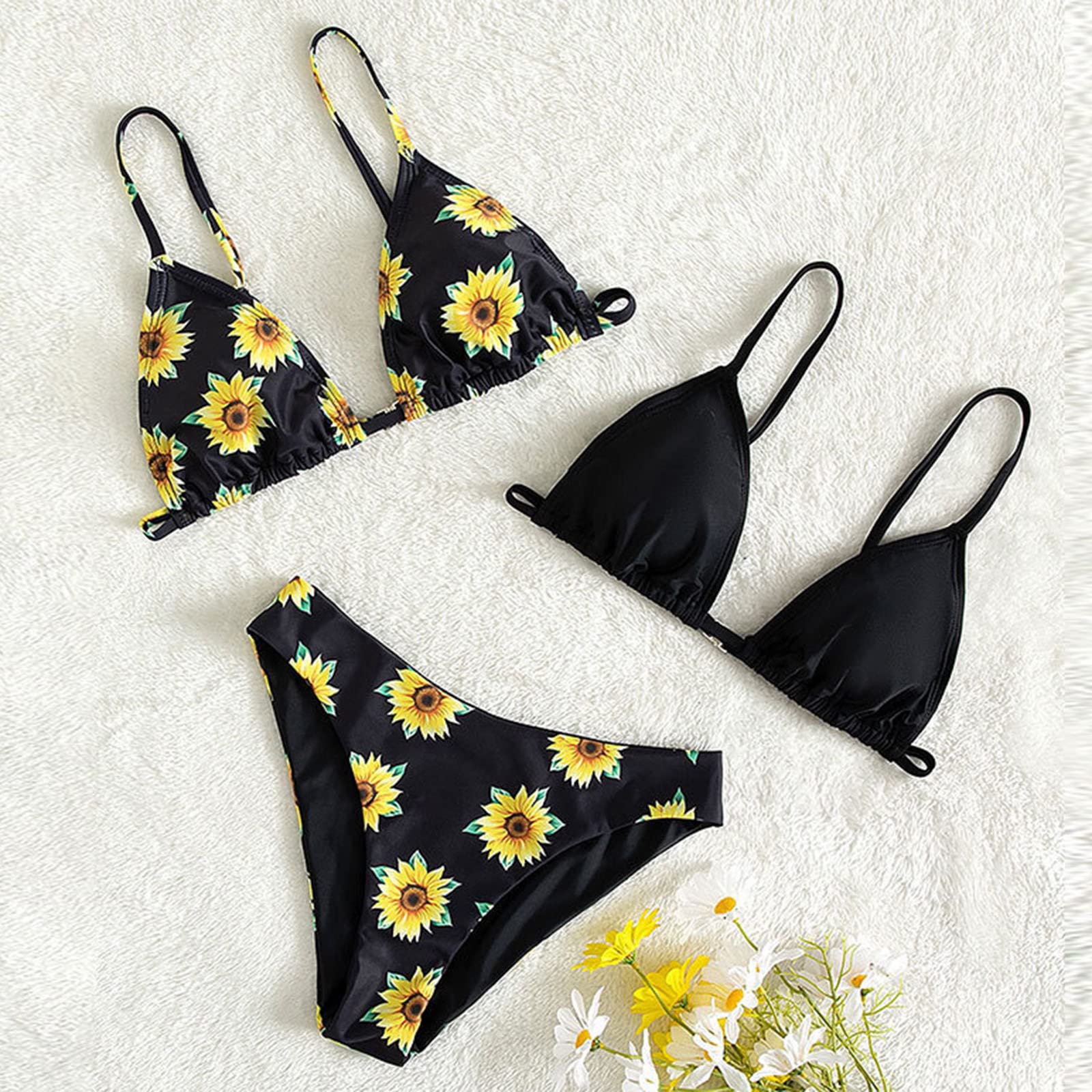 Toddler Girl Swimsuit 3-Piece Sunflower Bikini for Beach & Pool