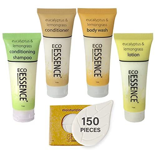 Eco Essence Bulk Hotel Toiletries Set - Shampoo, Conditioner, Body Wash, Lotion & Bar Soap (150-Piece) | Travel-Sized Amenity Kit for Hotels, Airbnb & Hospitality Businesses | Perfect for Guest Bathrooms, Vacation Rentals & Luxury Accommodations