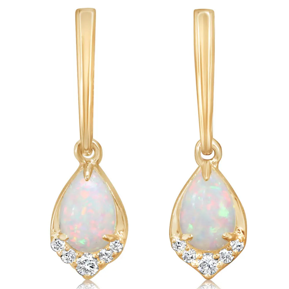 14K Gold Australian Opal Drop Earrings for Women - Elegant Dangle Earrings for Wedding, Party & Special Occasions