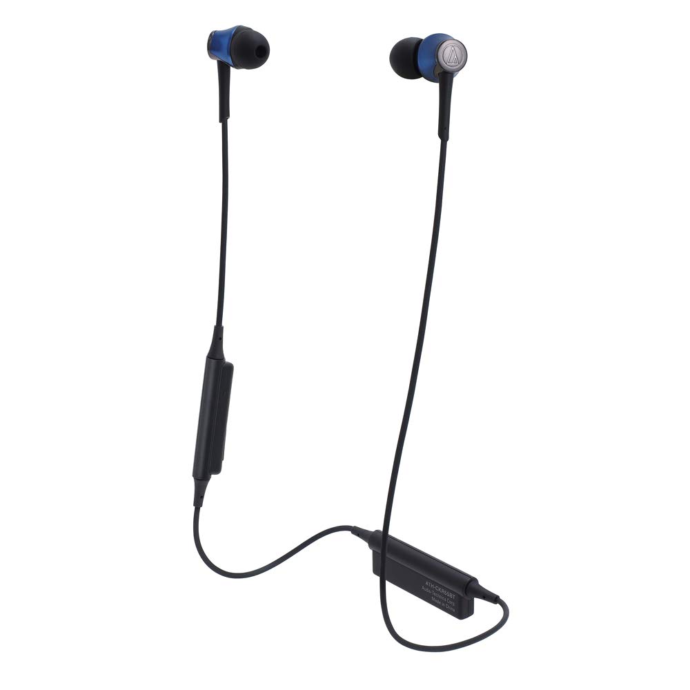 Audio-Technica ATH-CKR55BTBL Wireless Bluetooth Earbuds with Mic - Hi-Res Sound, In-Line Controls, Secure Fit - Perfect for Gym, Commuting & Travel (Blue)