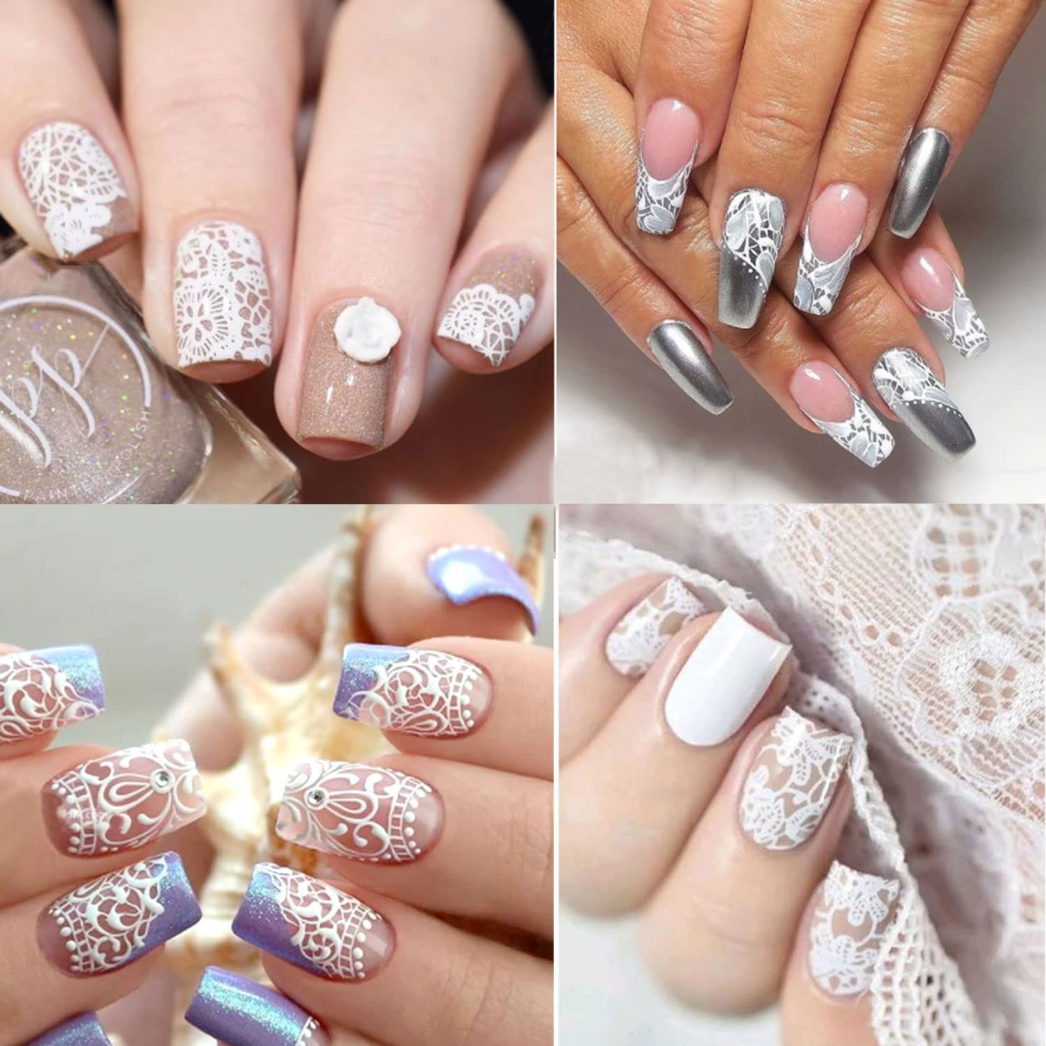 5D Embossed White Flower Lace Nail Art Stickers - Self-Adhesive Wedding Nail Decals for Women & Girls - DIY Manicure Decor for Bridal, Prom, Party & Special Occasions