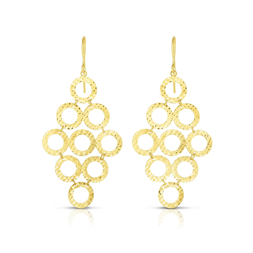 14K Gold Yellow Finish Sparkle Cut Graduated Drop Grape Cluster Earrings with Euro Wire Clasp - Elegant Jewelry Gifts for Women, Perfect for Weddings, Parties and Special Occasions