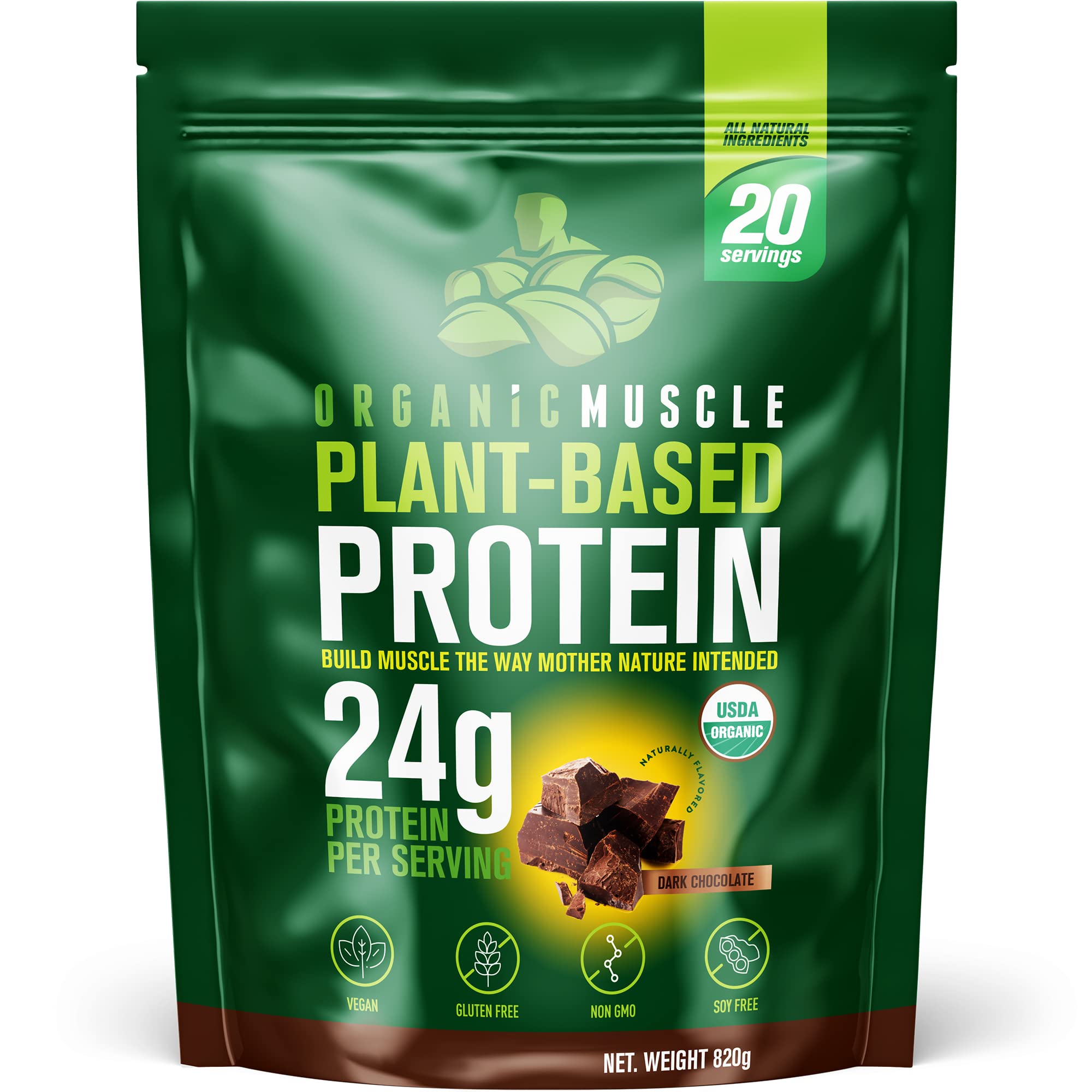 Organic Vegan Protein Powder - Plant-Based Chocolate Protein Powder with Pea, Hemp, Brown Rice & Chia Seeds - Low Calorie, High Protein for Muscle Growth & Recovery | Post-Workout, Smoothies & Baking | by Organic Muscle