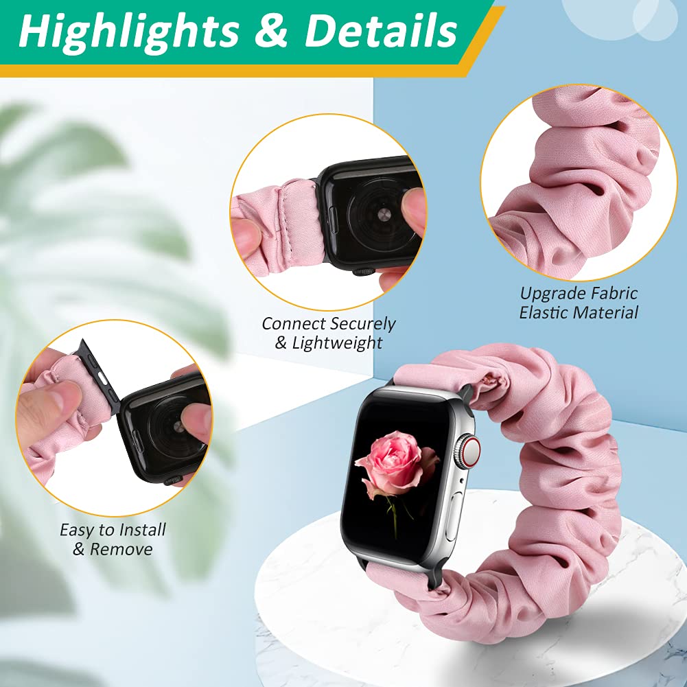 Tiptops 3 Pack Apple Watch Bands 38mm-49mm - Soft Fabric Scrunchies Wristbands for Women, Compatible with iWatch Ultra 2 Series 10/9/8/7/6/5/4/3/2/1/SE - Stylish Printed Elastic Straps for Workout, Running & Everyday Wear