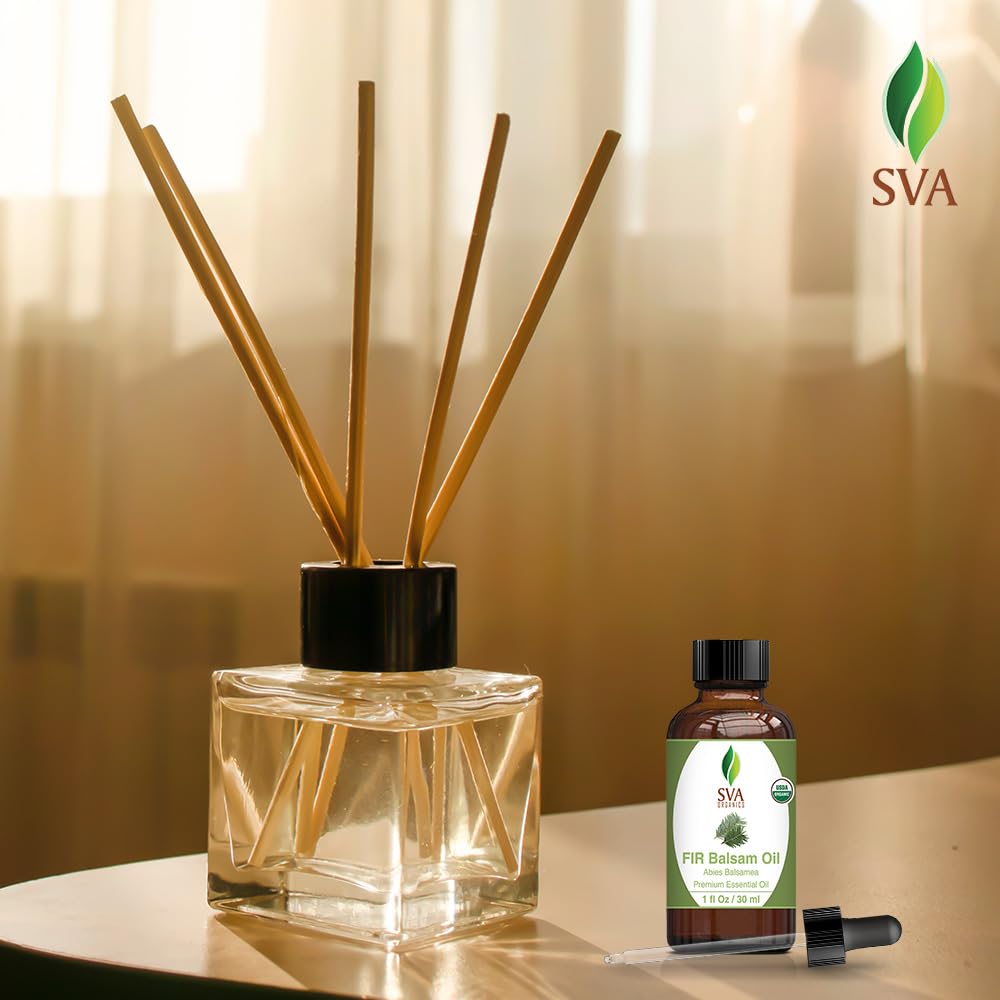 Organic SVA Fir Balsam Essential Oil - 100% Pure Natural for Aromatherapy, Diffuser, Hair & Skin Care - 1 Fl Oz with Dropper - Perfect for Relaxation, Massage, Soap & Candle Making at Home