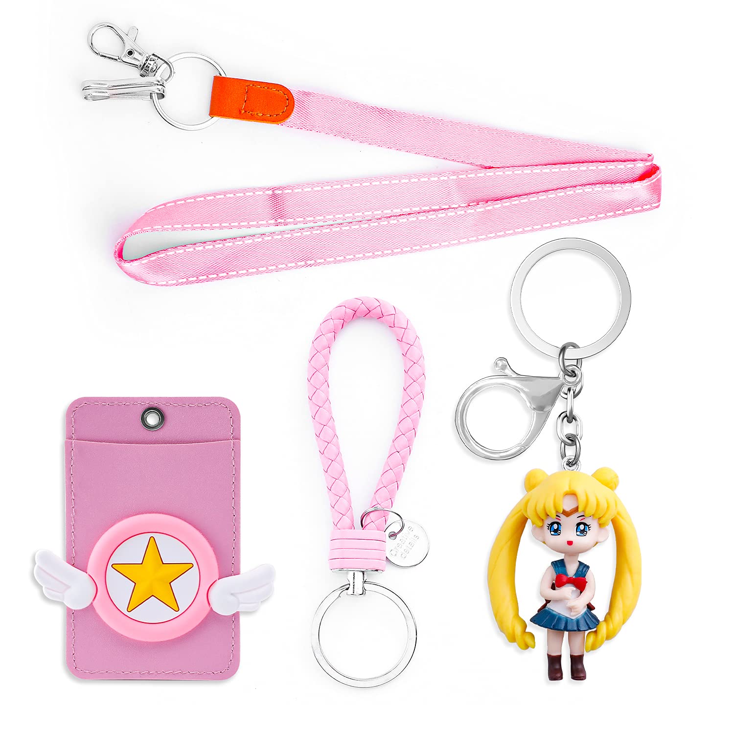 Sailor Moon Lanyard Keychain with ID Card Badge Holder - Pink Anime Cosplay Accessory for Work, School, Conventions & Fan Gifts
