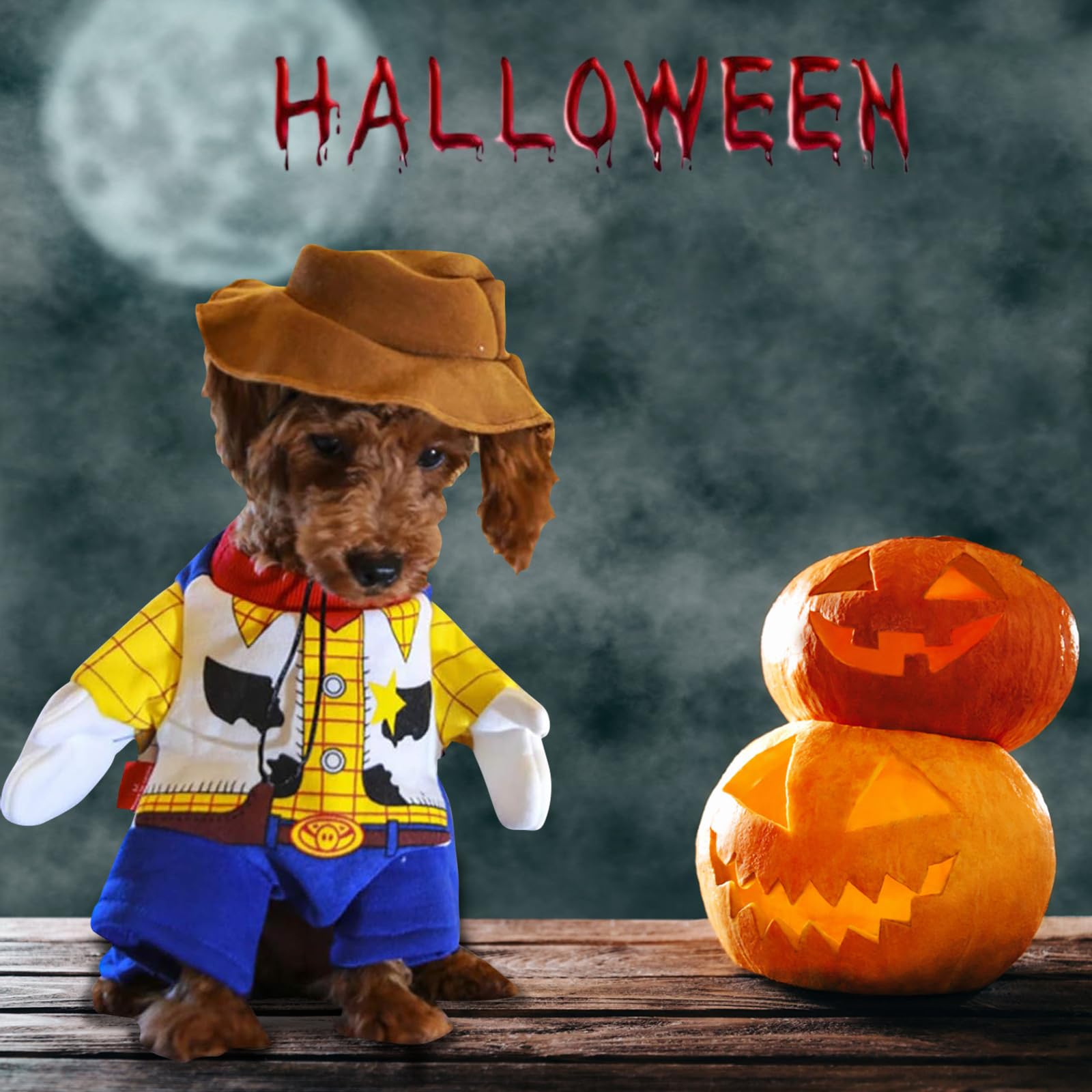 Cute Wooden Cowboy Dog Costume - Halloween & Christmas Pet Outfit for Small Medium Large Dogs | Puppy Cosplay Fashion Dress for Parties, Photo Props & Special Events