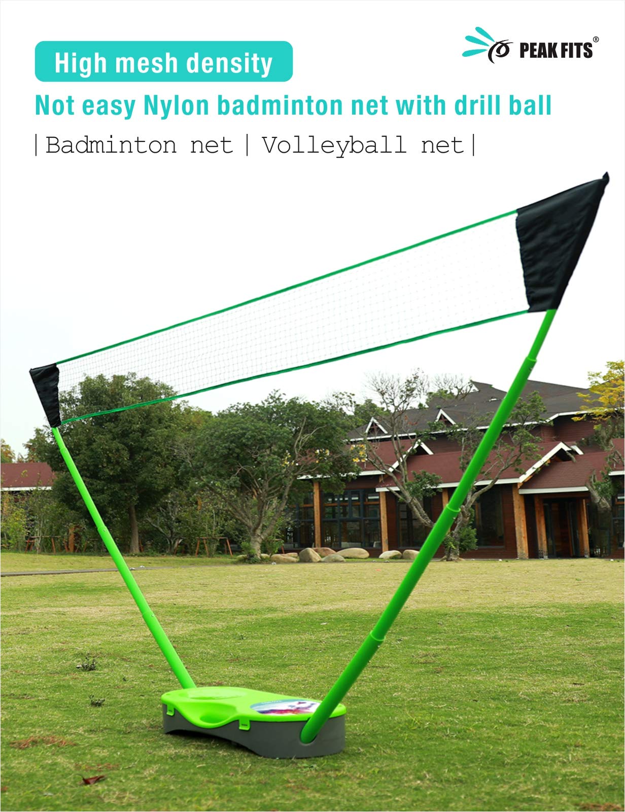 Portable Badminton Net Set with 4 Graphite Rackets - Folding Volleyball & Badminton Net for Backyard, Includes 8 Grip Tapes & 4 Shuttlecocks - Perfect for Family Games, Outdoor Sports & Beach Activities