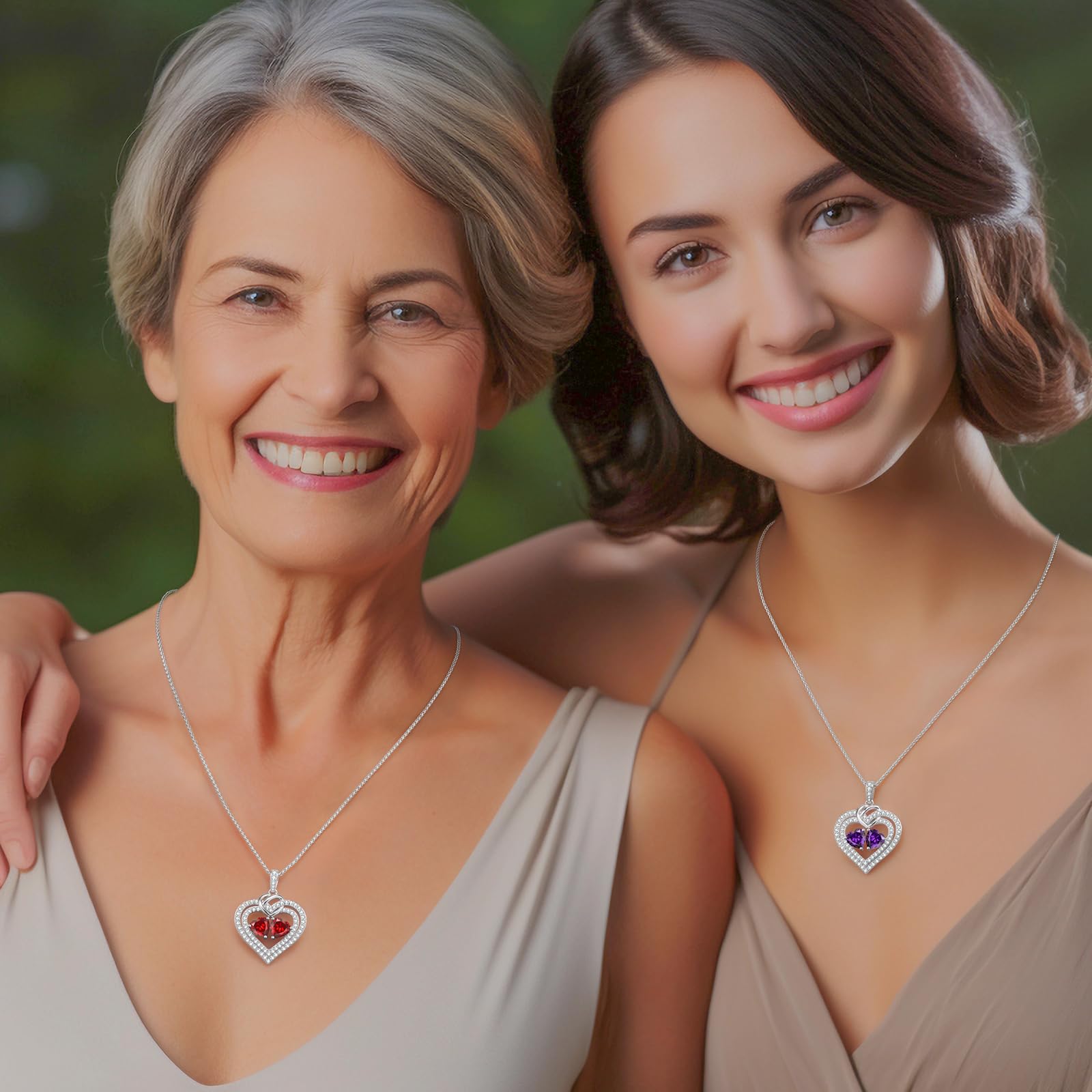 Sparkling Double Heart Birthstone Necklace for Women - 925 Sterling Silver Pendant Jewelry - Perfect Birthday, Anniversary, Christmas Gift for Wife, Mom, Girlfriend - Elegant Everyday Wear & Special Occasions