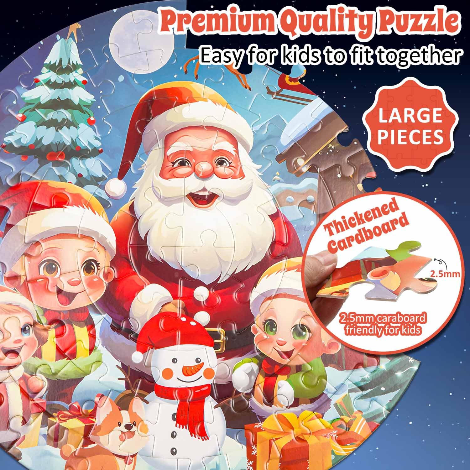 Christmas Jumbo Floor Puzzle for Kids - 70pc Santa Snowman Toy for Toddlers 3-8 Years | Holiday Learning Activity