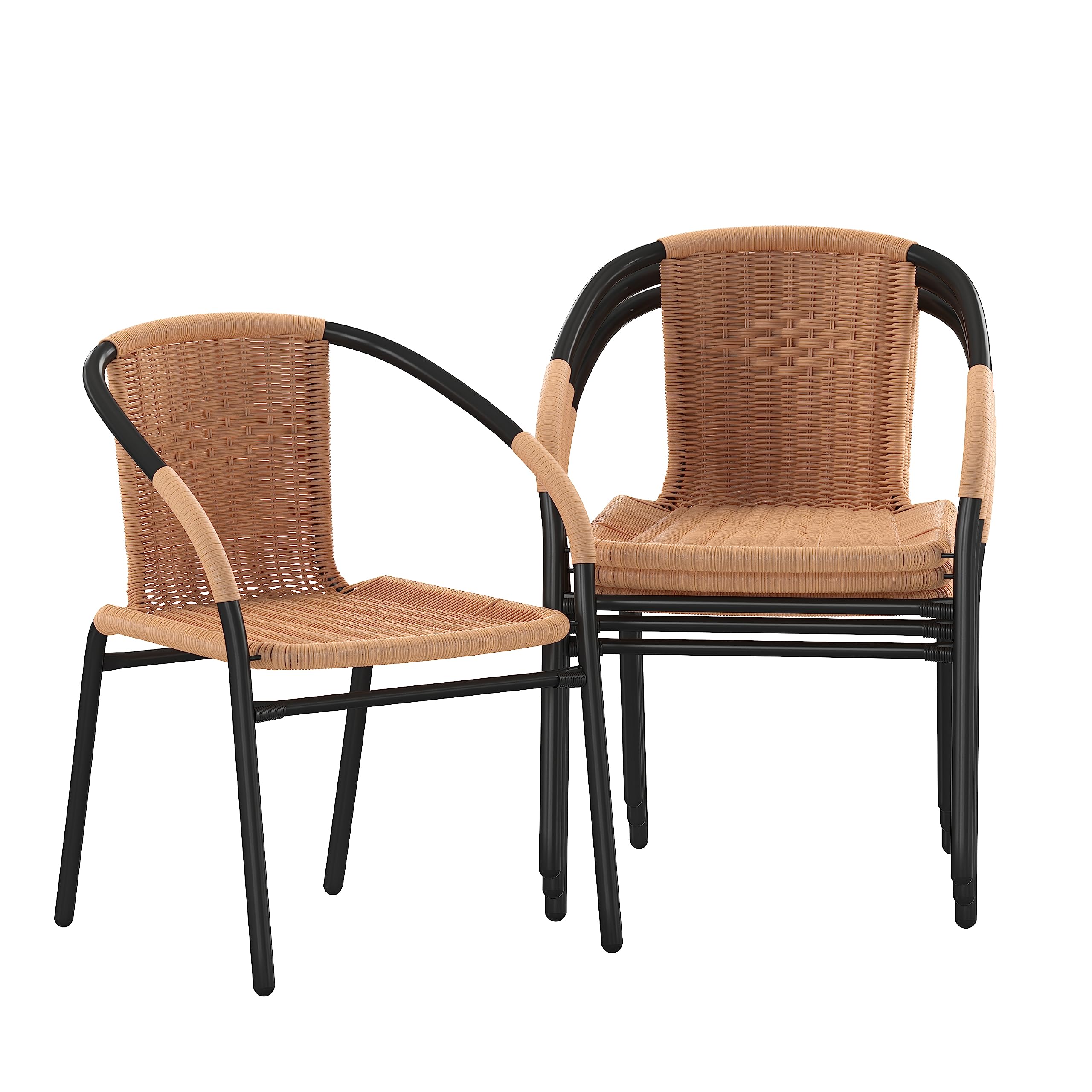 Flash Furniture Lila 4-Pack Beige Rattan Stackable Chairs for Indoor & Outdoor Use - Stylish Dining Chairs for Restaurants, Cafes, Patios & Home Decor