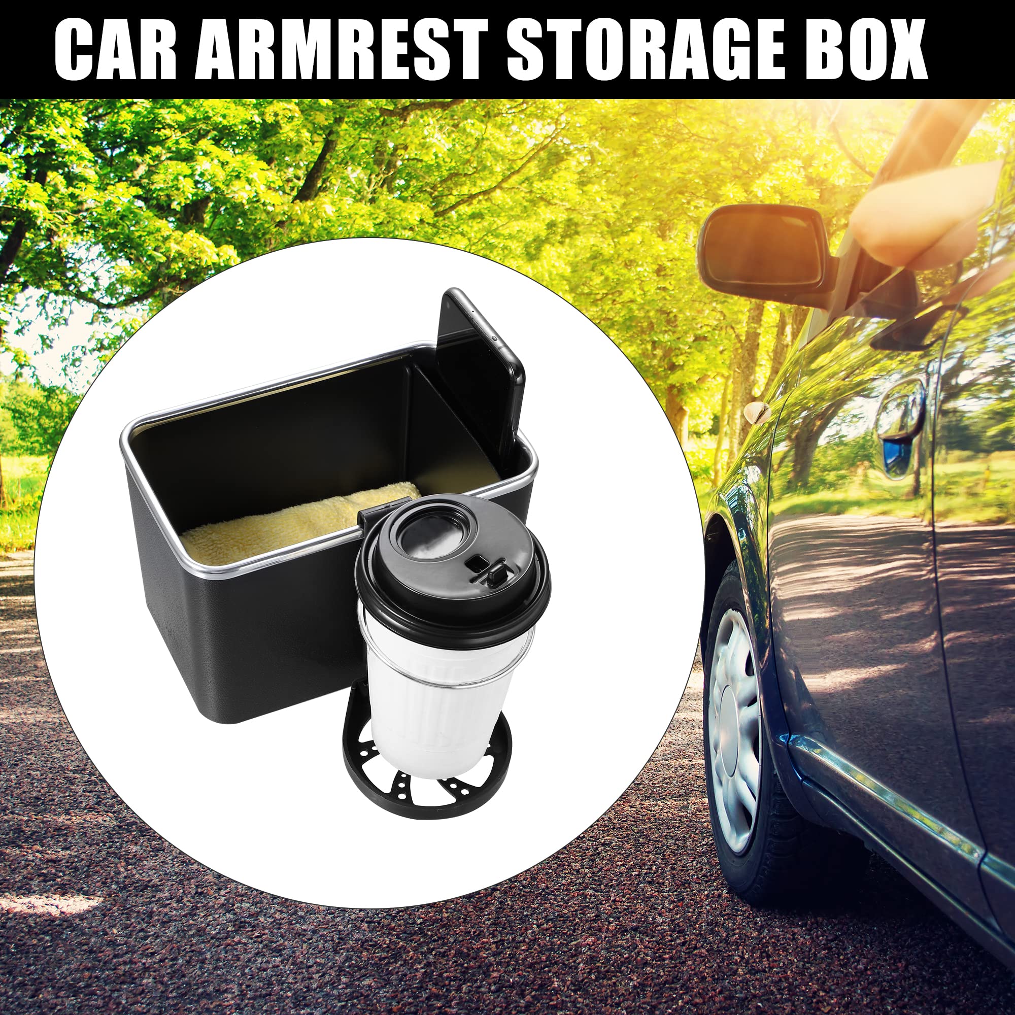 X AUTOHAUX Black Universal Car Armrest Tissue Storage Box with Cup Holder - Multifunctional Car Seat Organizer for Sedan, SUV & Truck - Perfect for Road Trips, Commuting & Family Travel