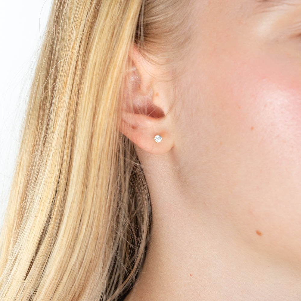 9ct Yellow Gold 3mm Cubic Zirconia Round Stud Earrings for Women - Elegant Everyday & Party Jewelry