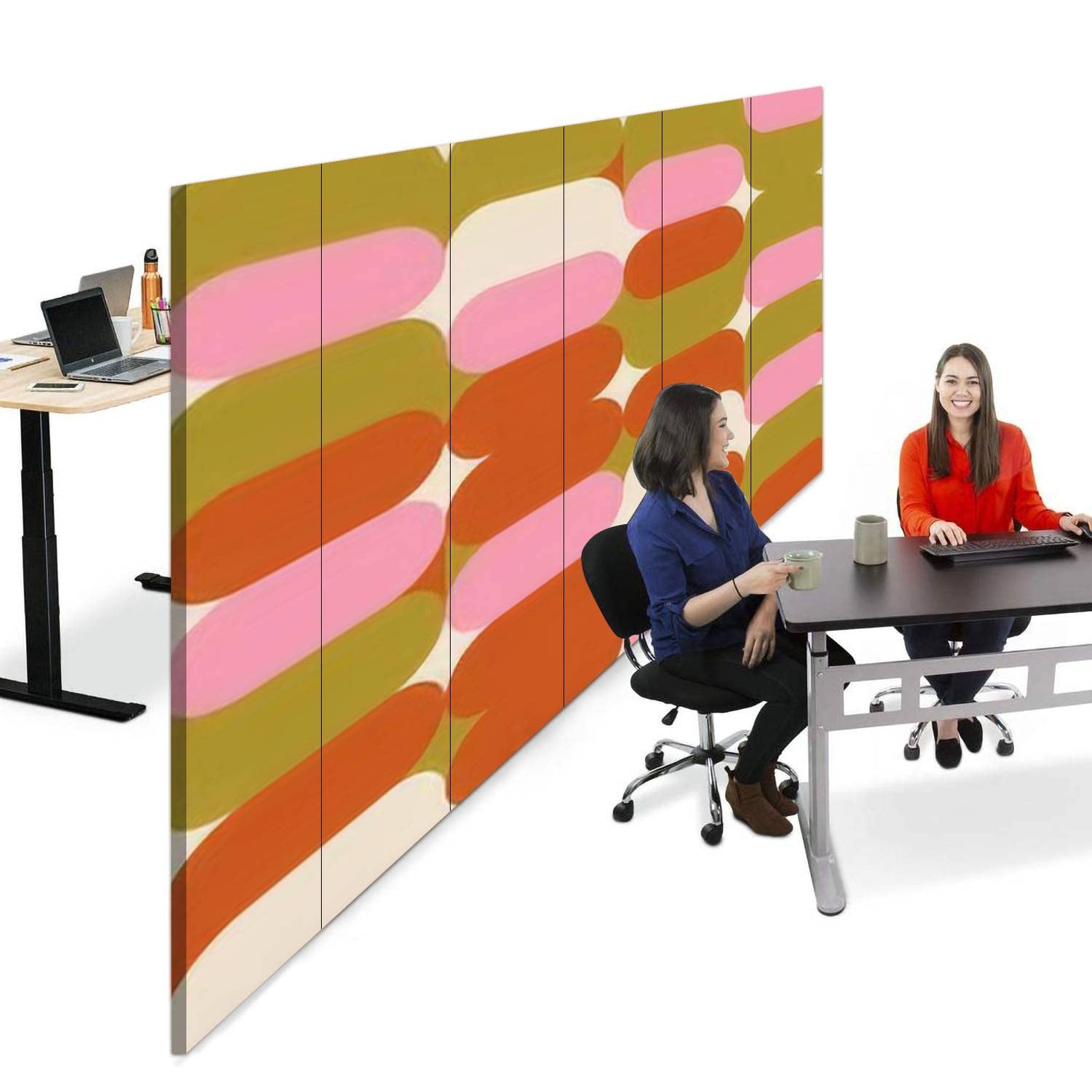 Mid Century Geometric Abstract Canvas Room Divider Screen - 6 Panel Folding Privacy Partition for Bedroom, Office & Living Room | Seamless Room Separator & Wall Decor