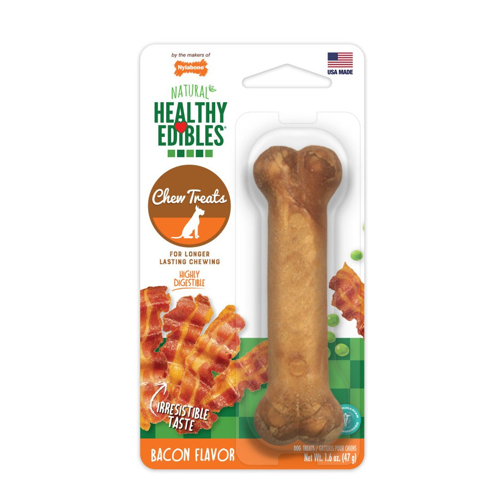 Healthy Edibles Bacon Flavor Dog Dental Chews - Natural Teeth Cleaning Treats for Small & Large Dogs - Perfect for Fresh Breath & Plaque Control at Home or Travel
