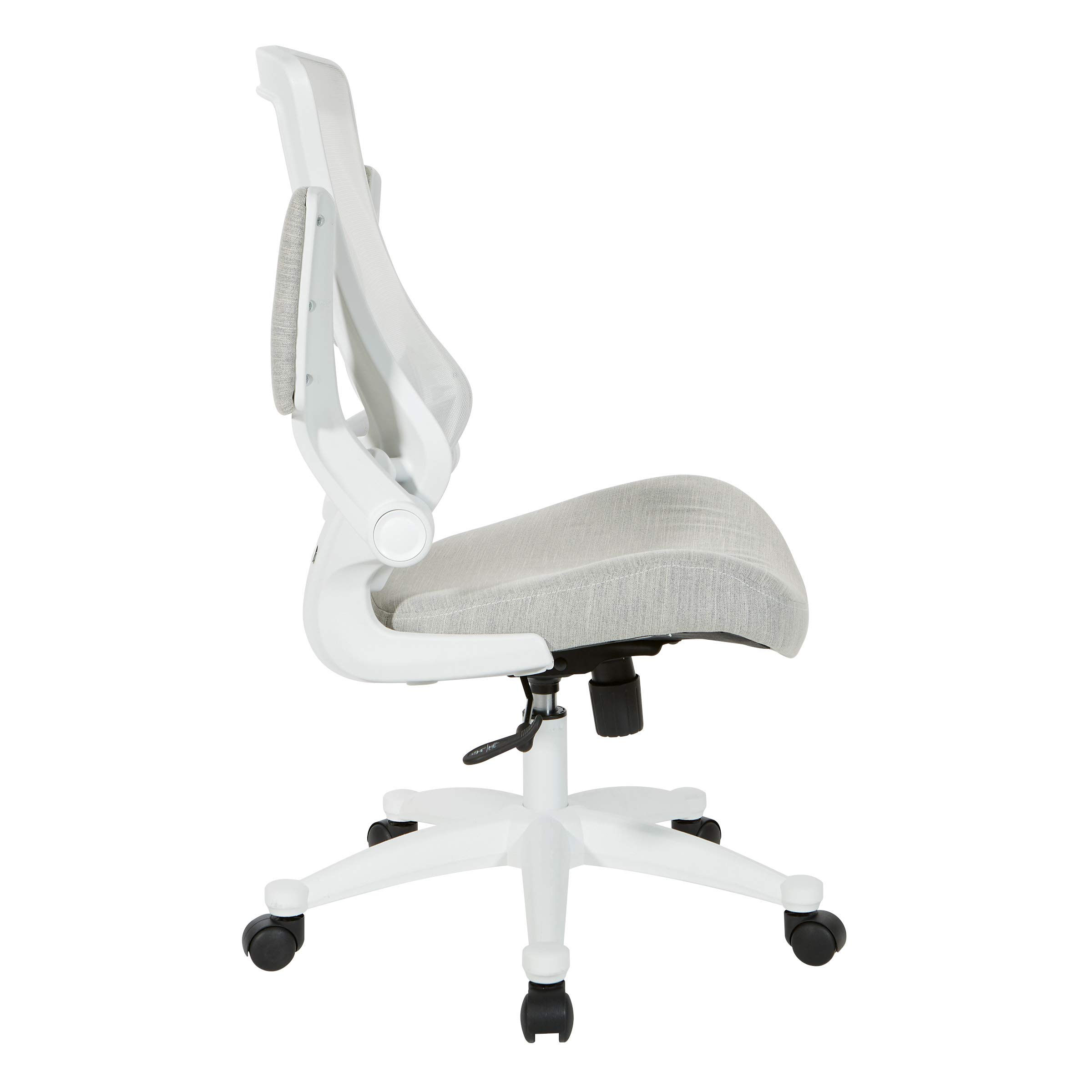 Office Star Ventilated White Screen Back Manager's Office Chair with Padded Flip Arms & White Nylon Base - Ergonomic Linen Stone Fabric Executive Chair for Home & Office Workspaces