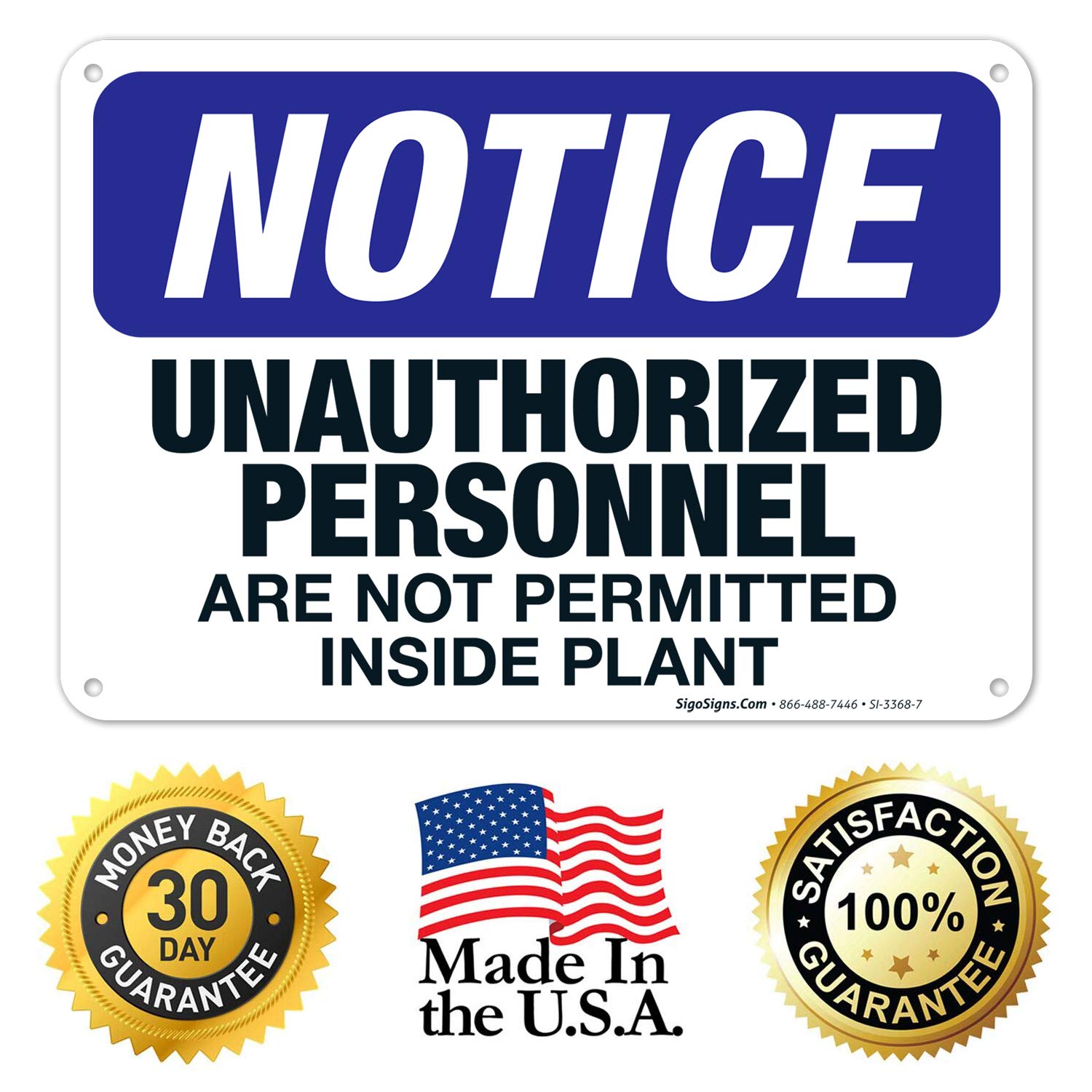 Unauthorized Personnel Prohibited OSHA Sign - 10x7 Inches Rust-Free .040 Aluminum, Fade Resistant - Indoor/Outdoor Safety Sign for Construction Sites, Warehouses & Restricted Areas - Made in USA