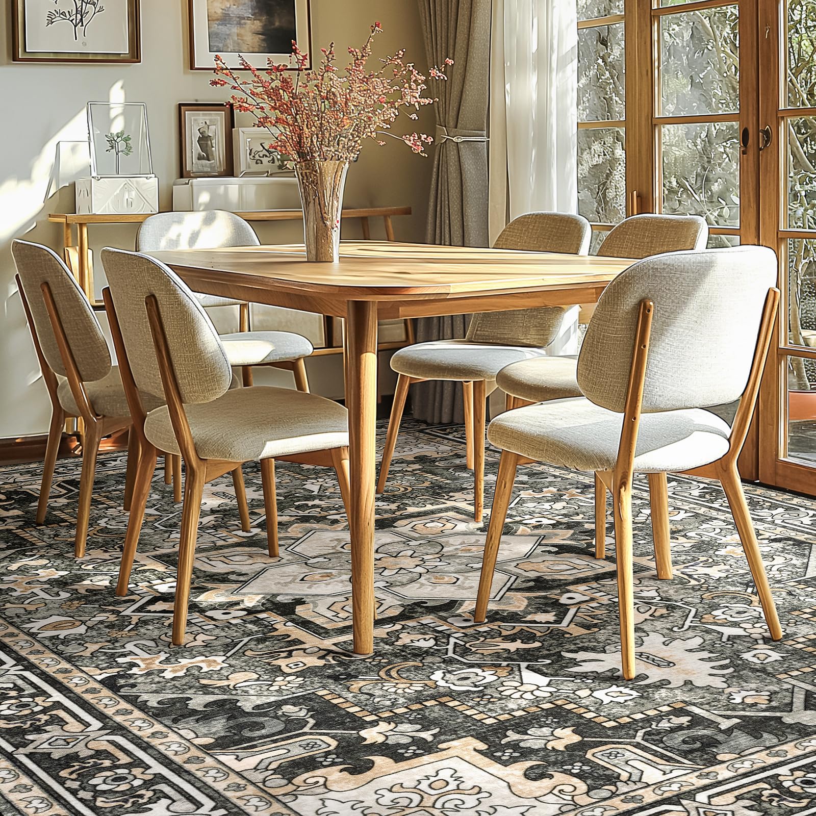 9x12 Soft Low-Pile Machine Washable Non-Slip Area Rug - Perfect for Living Room, Bedroom & Dining Room - Kid & Pet Friendly Floor Carpet - Black - Great for Cozy Home Decor & Family Spaces