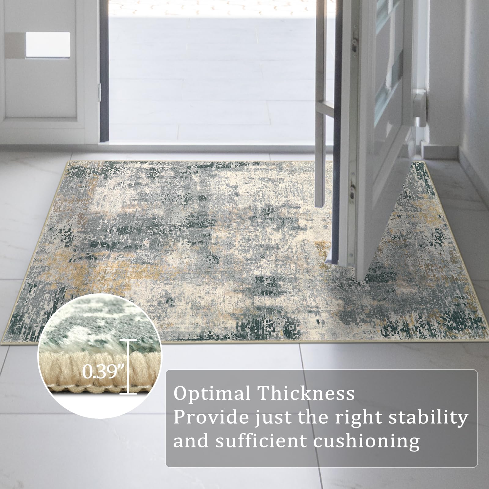 Modern Abstract Runner Rug 2x8 Gray - Non-Slip Washable Hallway Carpet for Kitchen, Entryway, Bedroom & Bathroom | Soft Low-Pile Indoor Rug for High Traffic Areas & Home Decor