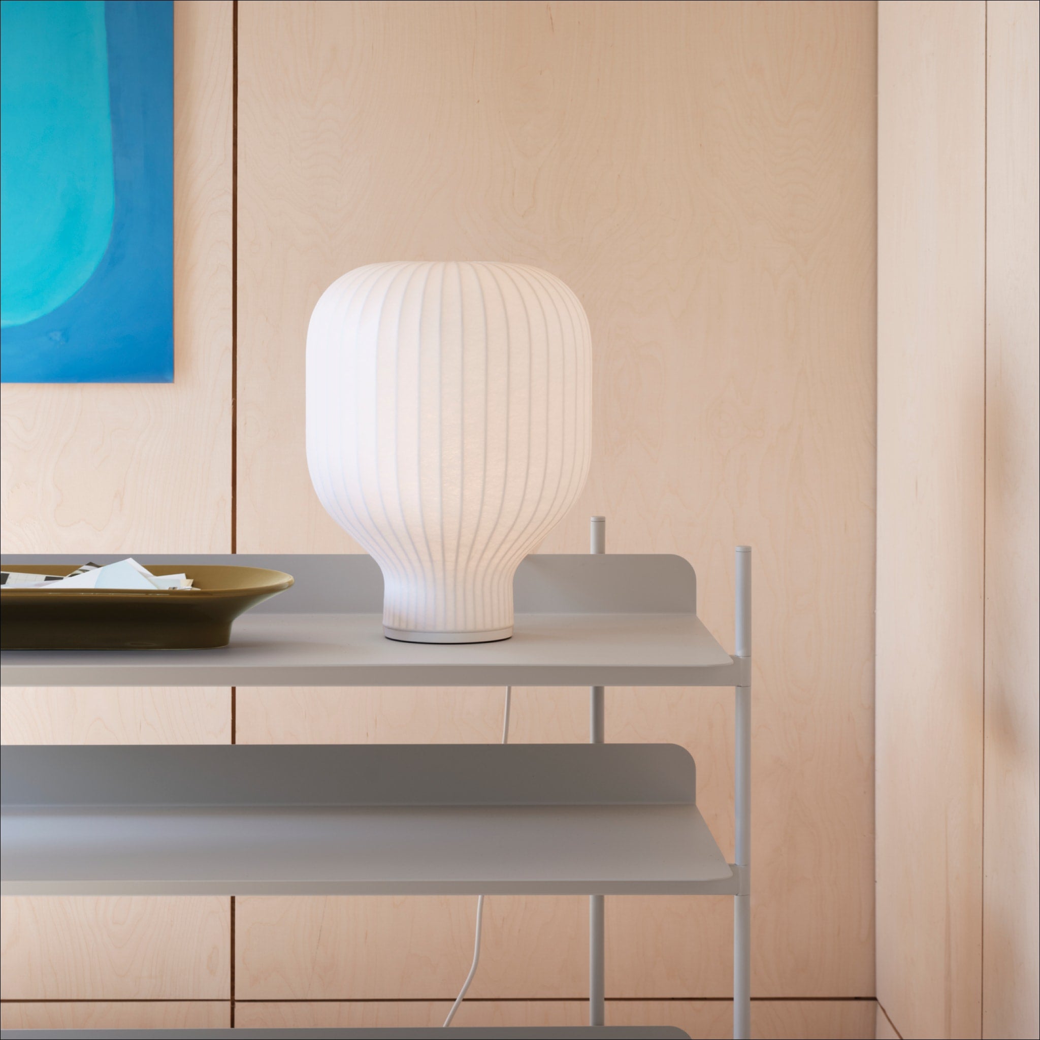MUUTO Strand Table Lamp in White - Modern Scandinavian Desk & Nightstand Light for Living Room, Bedroom, or Office