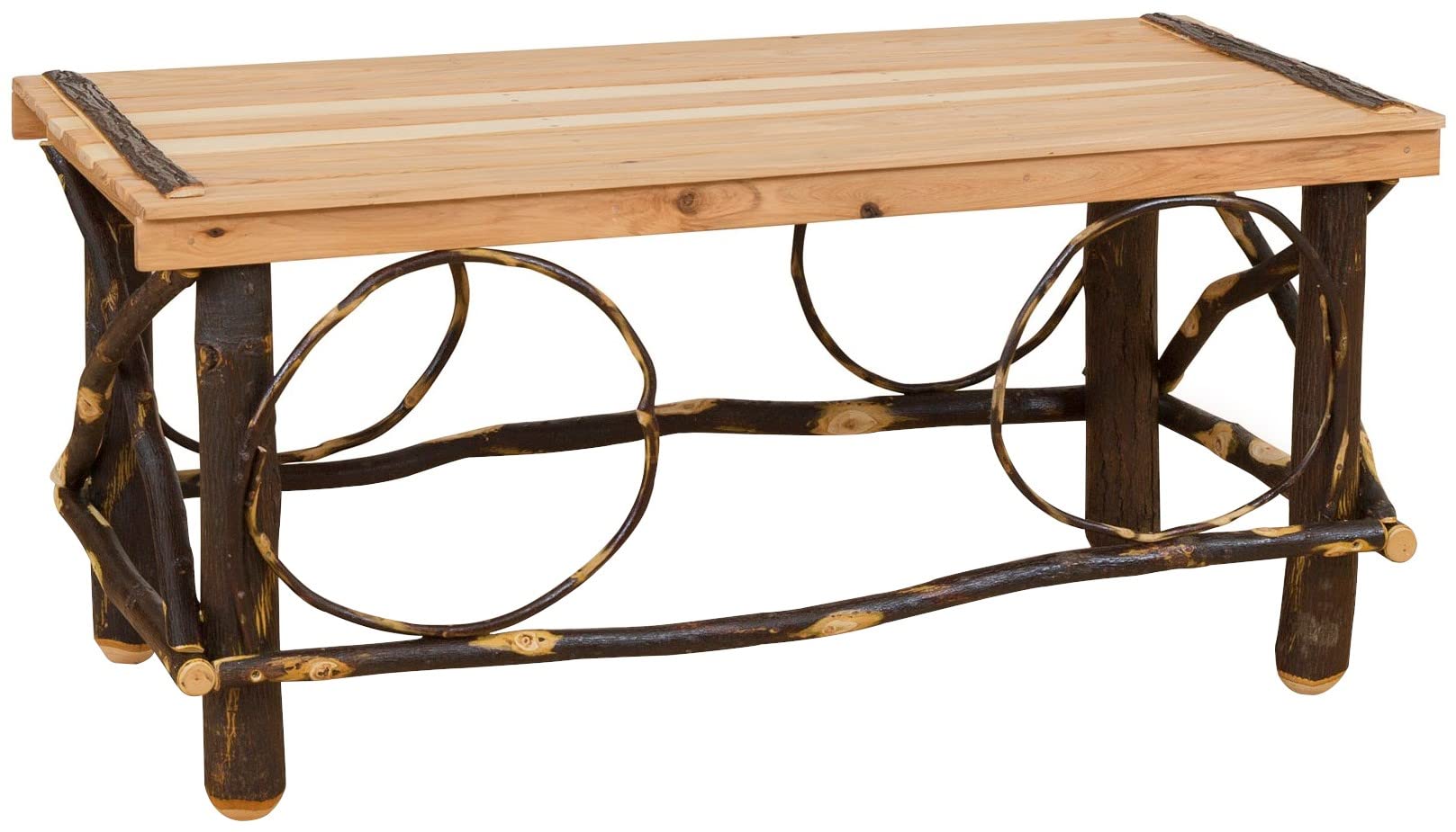 Handcrafted Hickory Log and Solid Oak Coffee Table - Rustic Farmhouse Style for Living Room, Cabin, or Lodge Decor - Furniture Barn USA
