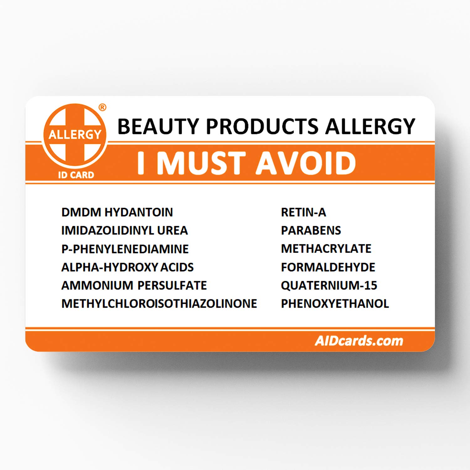Allergy ID Card for Beauty Products - Waterproof & Durable Medical Alert Card for Cosmetics & Skincare Allergies | Perfect for Travel, Salons & Emergency Situations